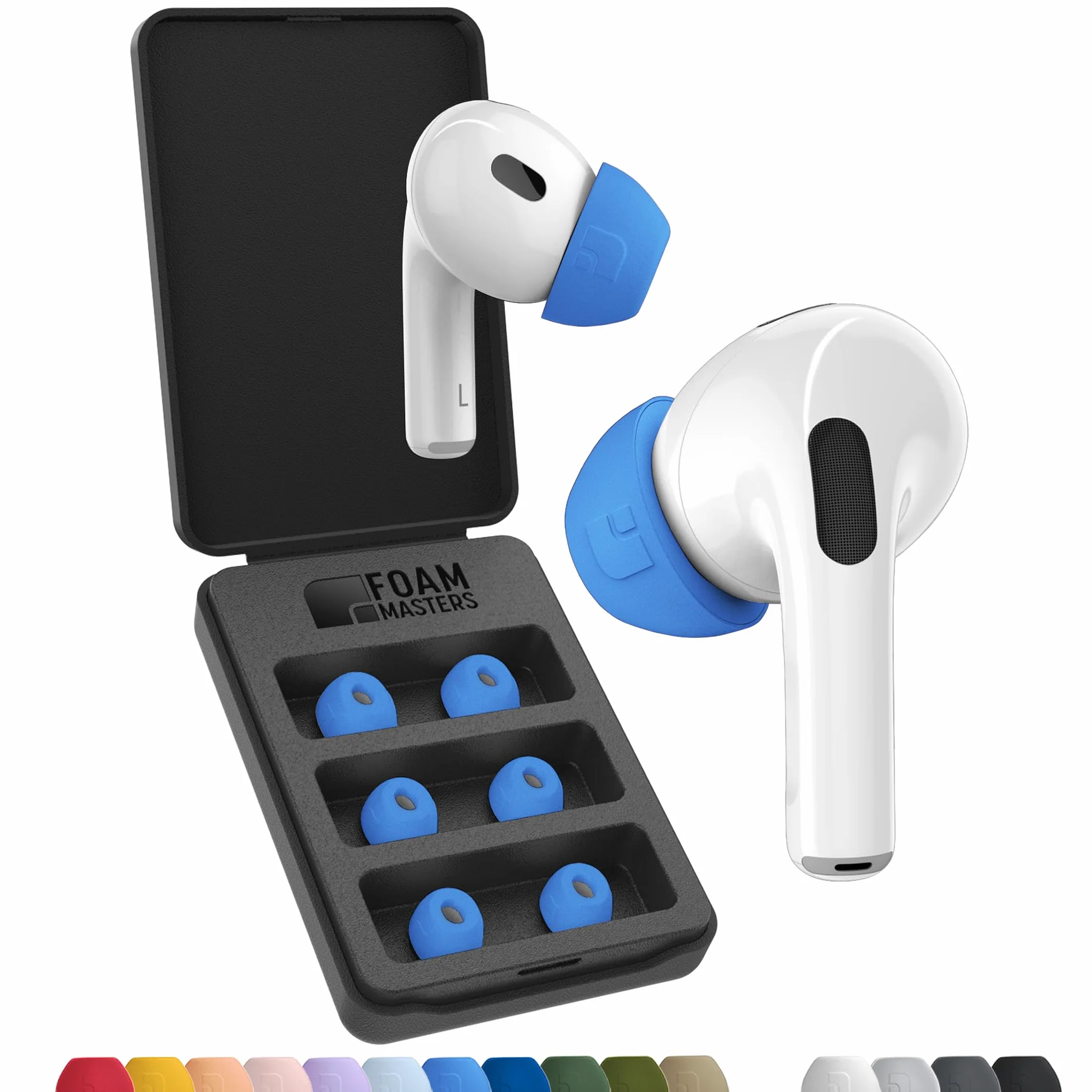 Foam Masters Końcówki douszne z pianki z pamięcią kształtu, Ultra Premium, do AirPods Pro 1. i 2. generacji, 3 pary, ulepszona wersja, bezpieczne dopasowanie, super komfort, lepsza redukcja szumów