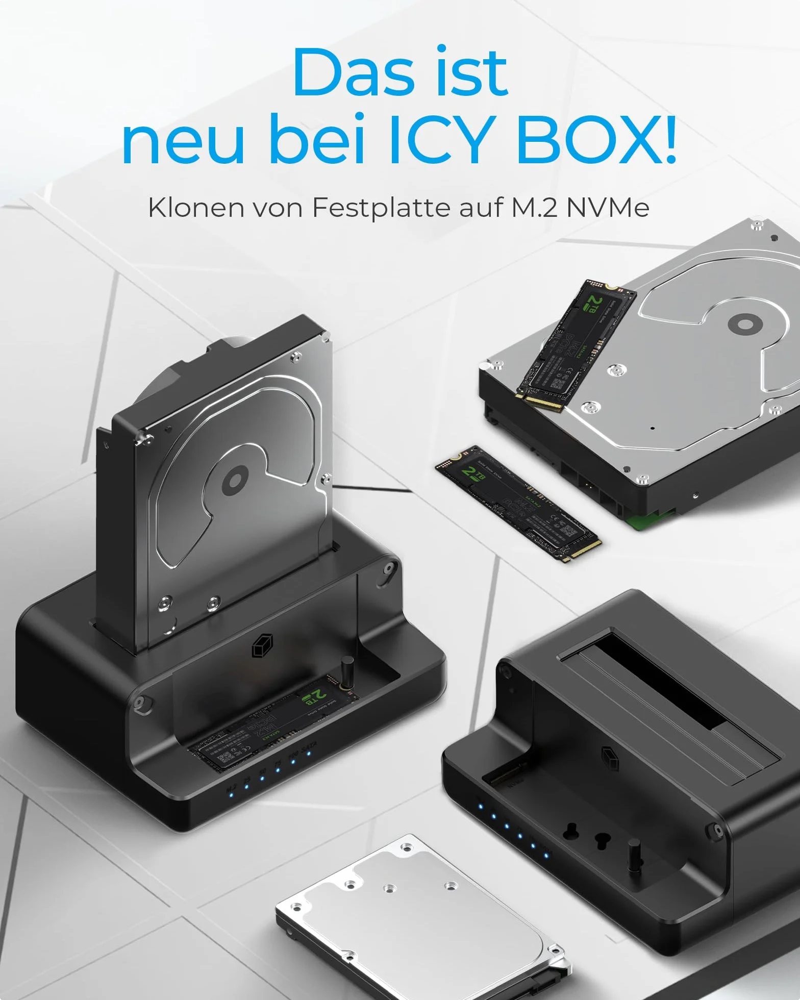 ICY BOX Stacja dokująca HDD/M.2 NVMe SSD USB 3.2 Gen 2 10 Gbit/s SATA 2.5/3.5" M.2 NVMe USB-C USB-A IB-2914MSCL-C31