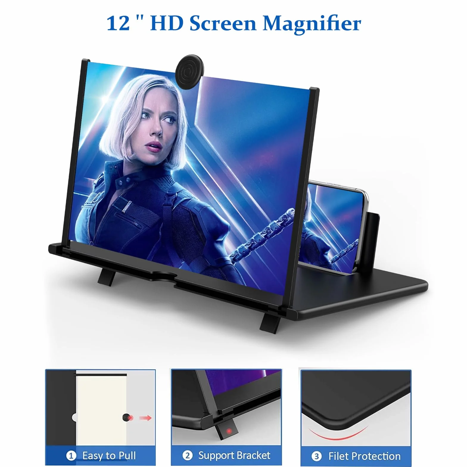 Lupa ekranu 30.5 cm do telefonu komórkowego, powiększacz ekranu 3D HD, powiększacz ekranu do filmów, filmów i gier, składany stojak na telefon ze wzmacniaczem ekranu, kompatybilny ze wszystkimi