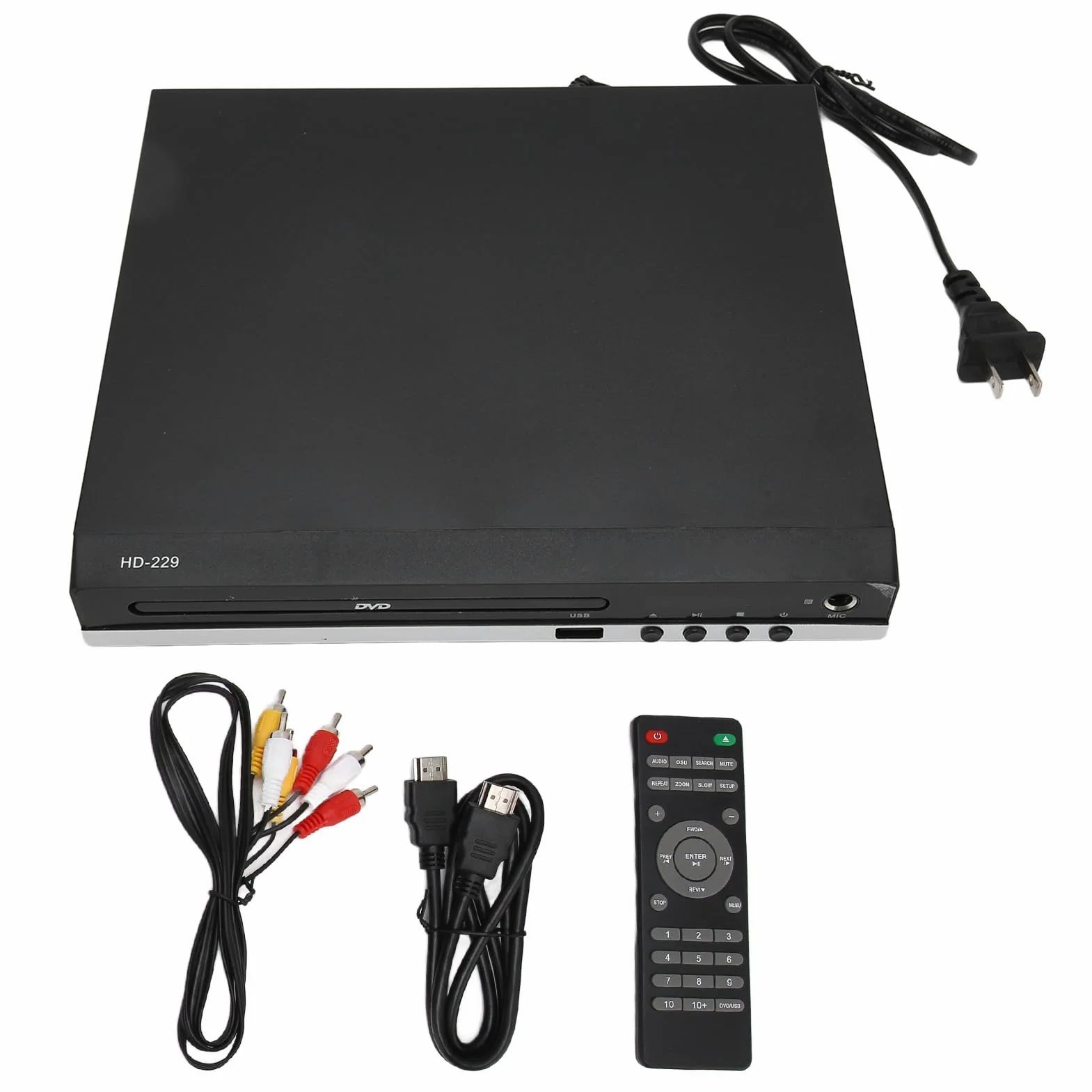 Odtwarzacz DVD HD, HDMI, 1080p USB, CD do telewizorów z pilotem zdalnego sterowania, kabel HDMI i cinch, obsługuje wejście USB, kino domowe