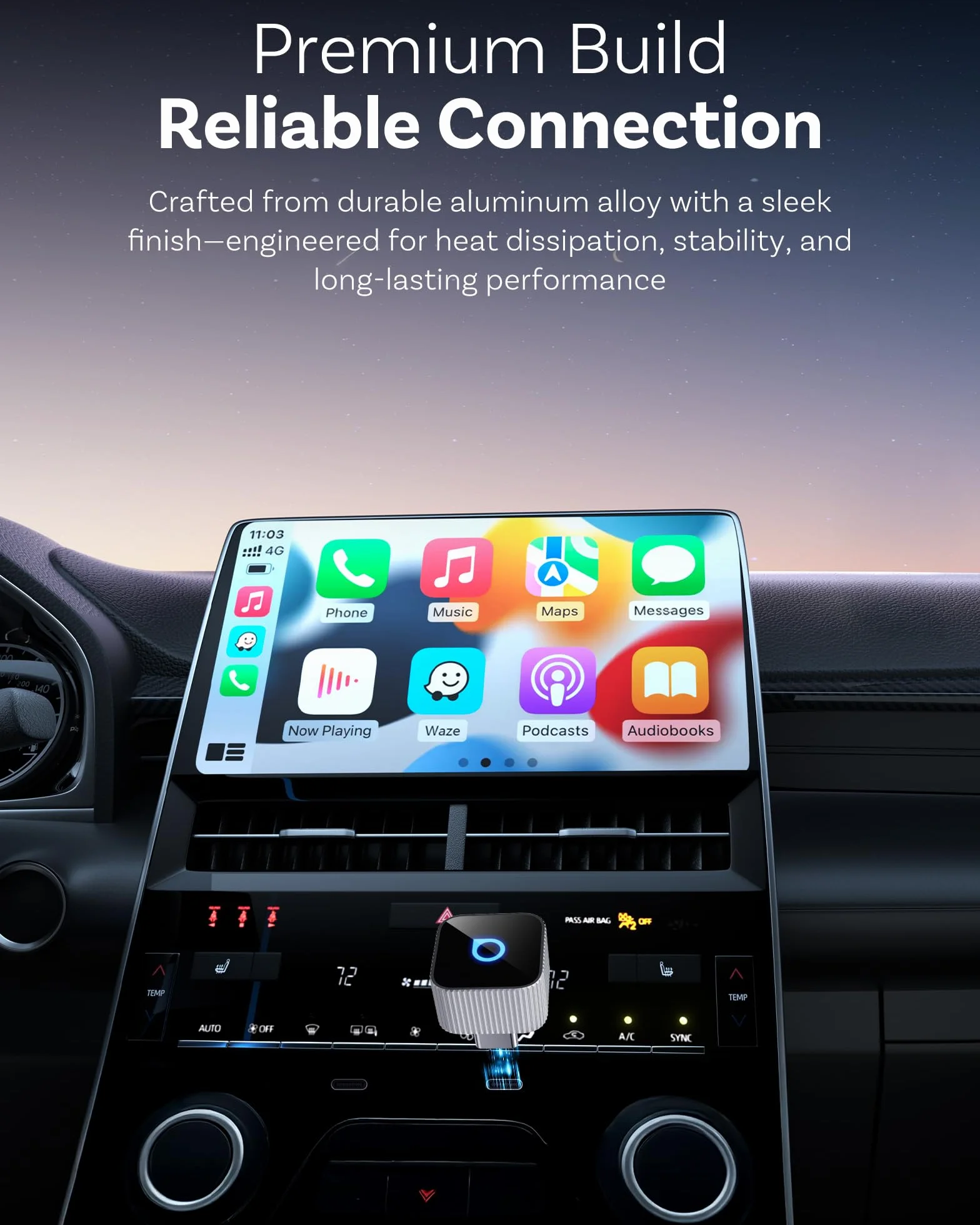OTTOCAST Mini Cube 3.0 USB C bezprzewodowy adapter CarPlay Android Auto 2026 - Plug & Play srebrny