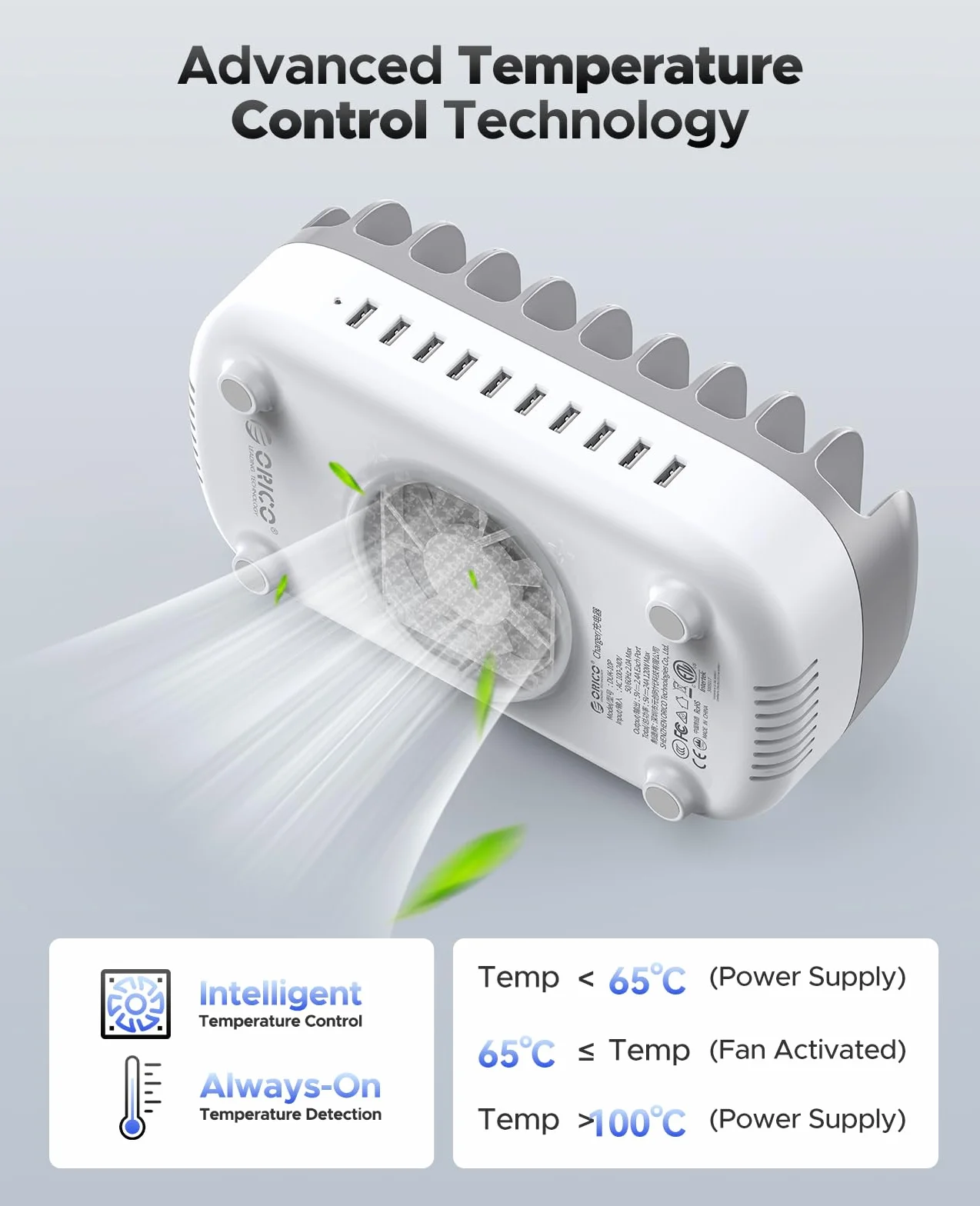ORICO 120W Charging Station for Multiple Devices, New Upgrade 10 Ports Smart USB Charging Station, Compatible with iPhone 15/14/13/12，iPads, Android Phone and Tablets (With 10 Charging Cables White)