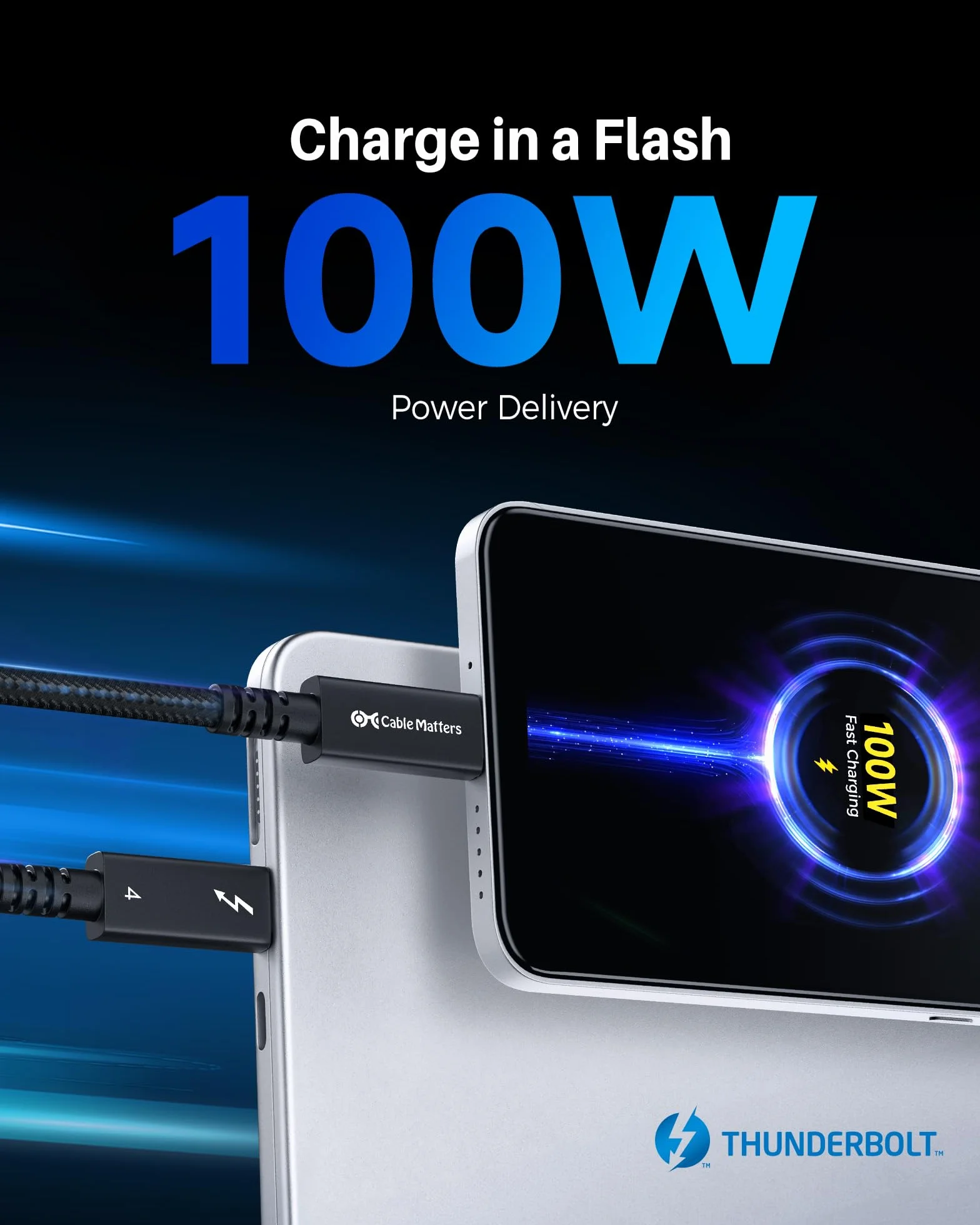 Cable Matters Pleciony kabel USB-C Thunderbolt 4 (40 Gb/s) z ładowaniem 100 W - 2 m