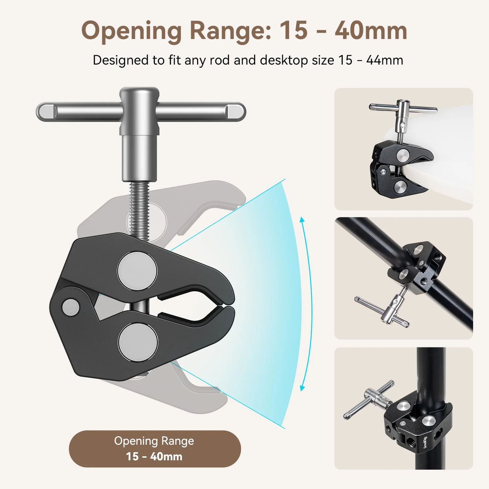 SMALLRIG Magic Arm, Clamp w/ 1/4" and 3/8" Thread 10-calowe magiczne ramię z Super Clamp Duży zacisk szczypiec do Monitor/LED Lights - KBUM2732B