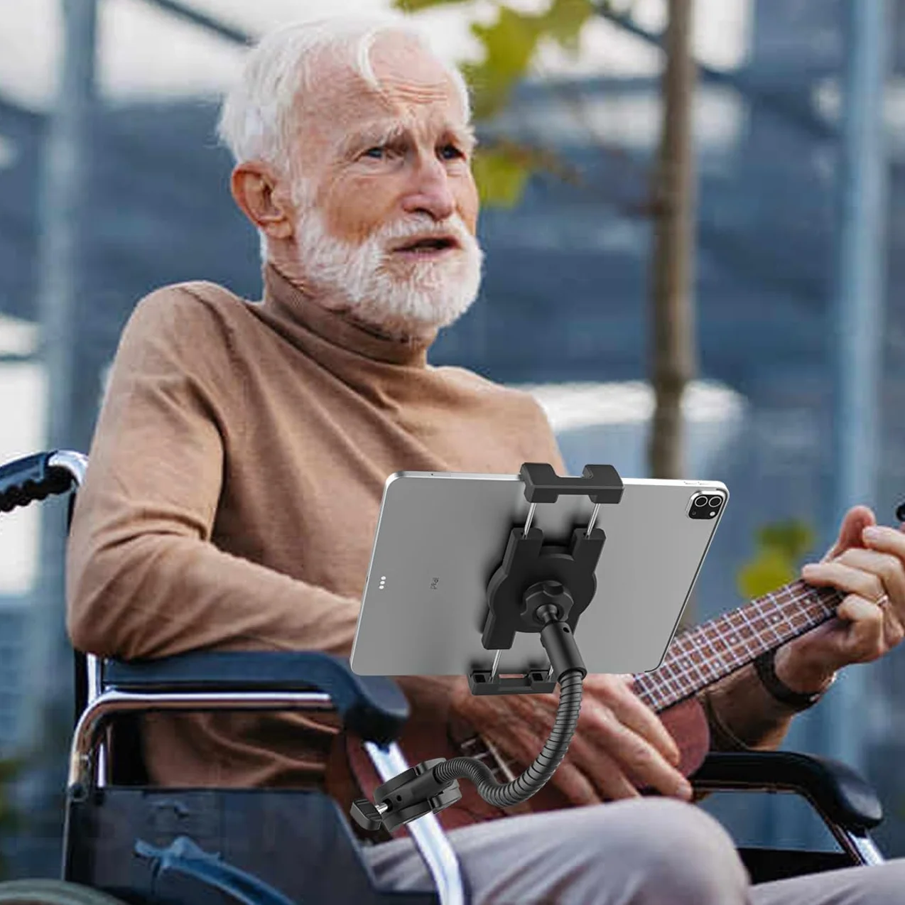 Uchwyt na tablet z łabędzią szyją elastyczne ramię aluminiowe do wózka roweru