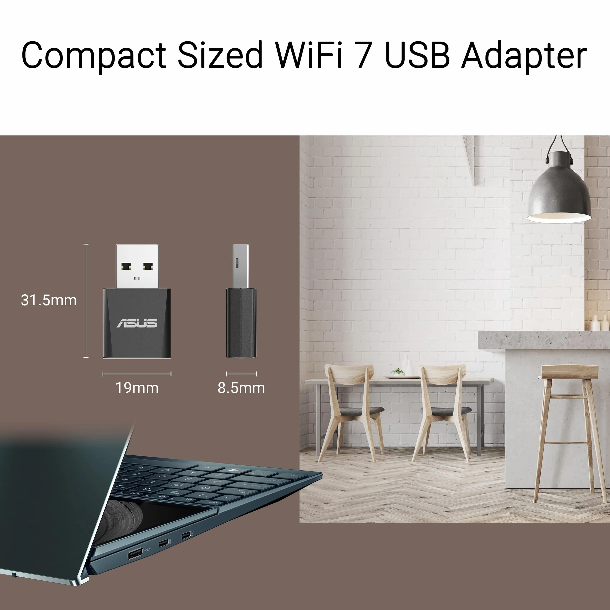 ASUS USB-BE92 Nano, adapter USB Tri Band BE6500 WiFi 7 (802.11be), pasmo 6 GHz, Plug and Play, kompatybilny z Windows 10 i 11, Advanced Network Security, idealny do gier i przesyłania strumieniowego