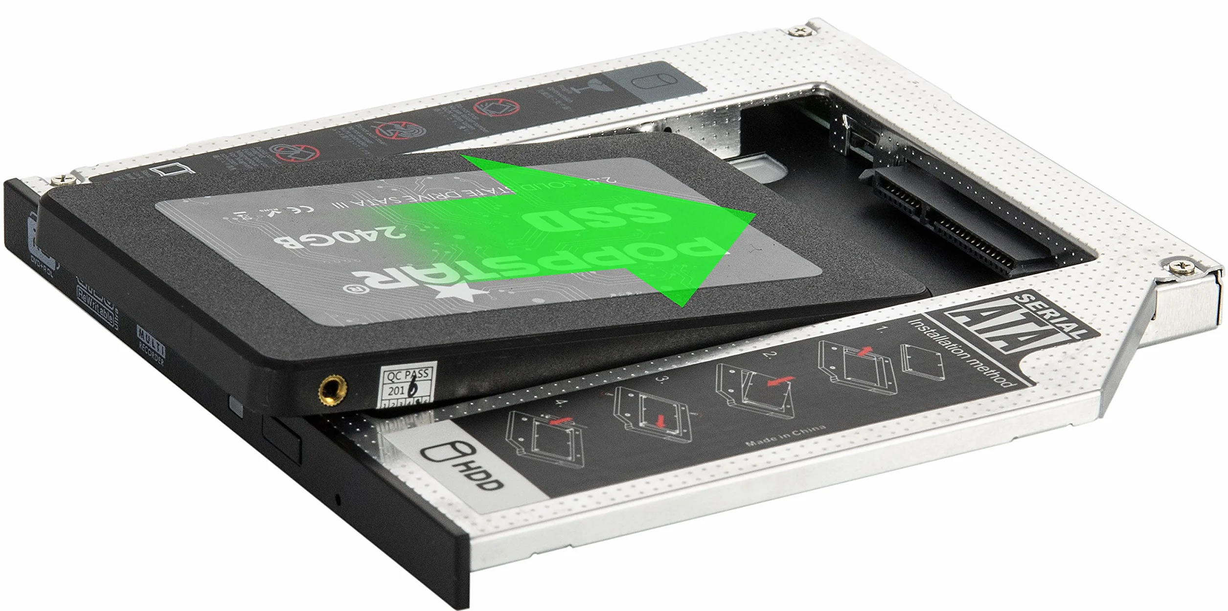 Poppstar rama napędu do dysku twardego SSD/HDD 2,5” (7 mm, 9,5 mm), we wnęce dysków CD-DVD SATA 3 (do notebooka, laptopa), rama napędu, zestaw do przebudowy