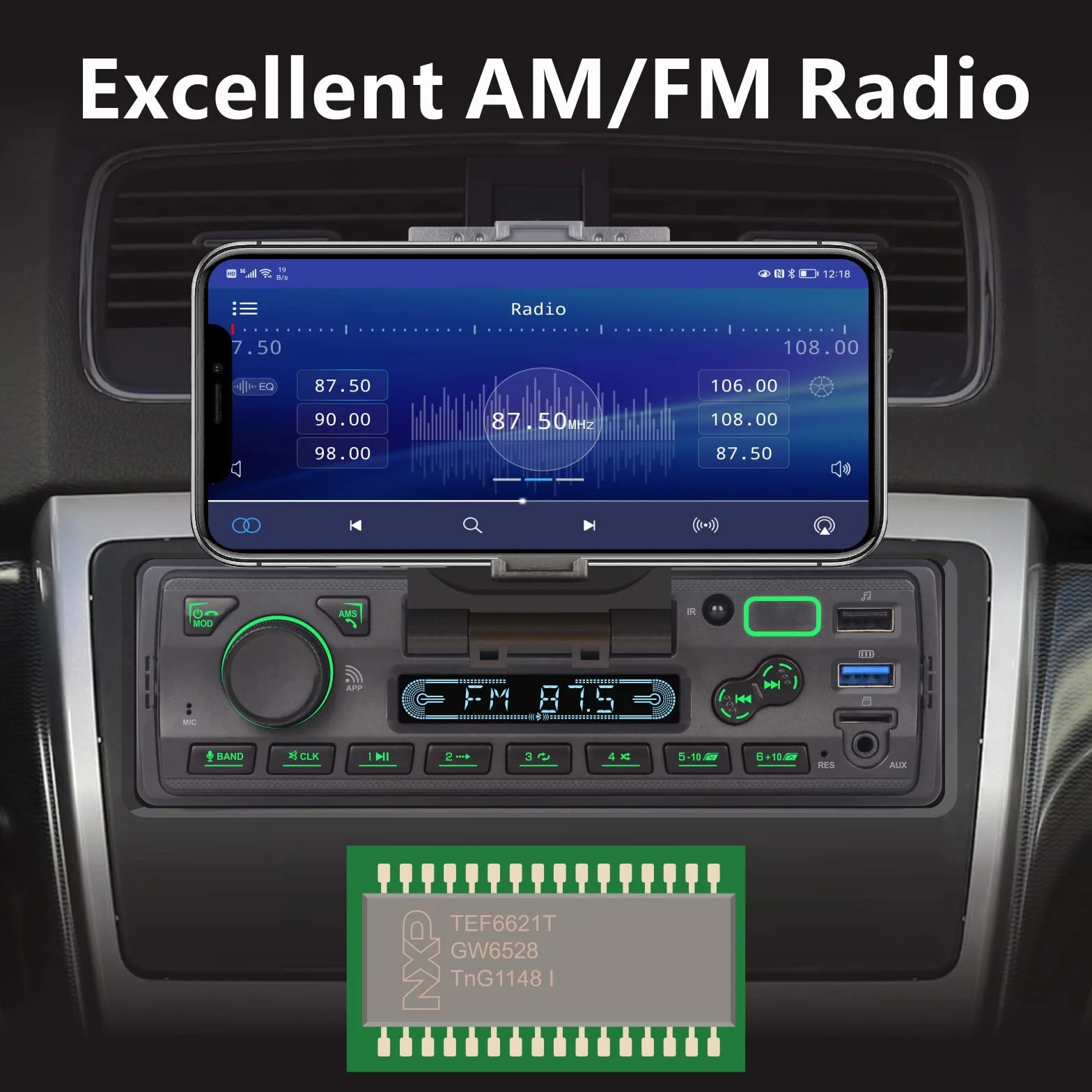Samochód stereo z singlem Bluetooth Single Din with App Control MP3 Odtwarzacz obsługuje połączenia bezpłatne/USB/FM/AM/TF/Aux-in/EQ, odbiorniki radiowe samochodowe z uchwytem telefonu Zewnętrzne mikrofon SWC