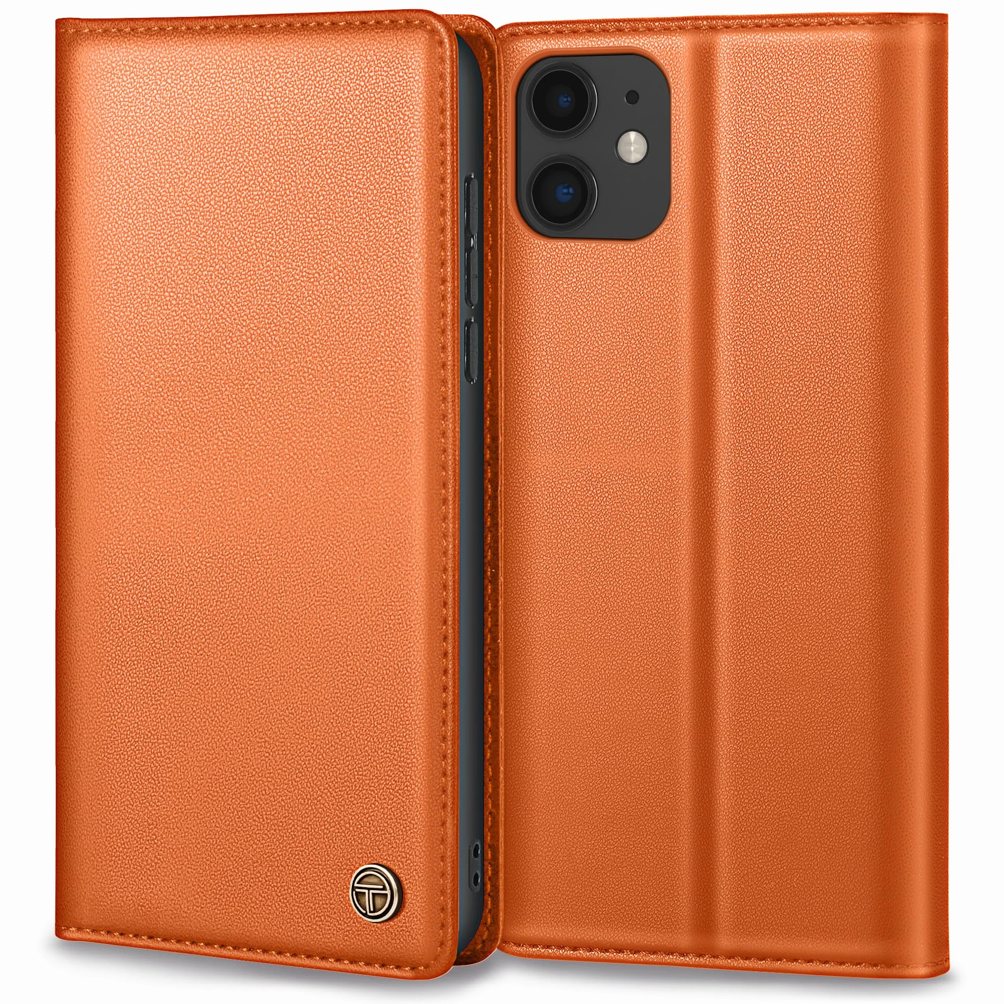 Thorhülle Etui na telefon komórkowy iPhone 11, wysokiej jakości, skórzane, etui ochronne do iPhone 11, etui z przegródką na karty, funkcja stojaka, składane etui z klapką do iPhone 11, pomarańczowe