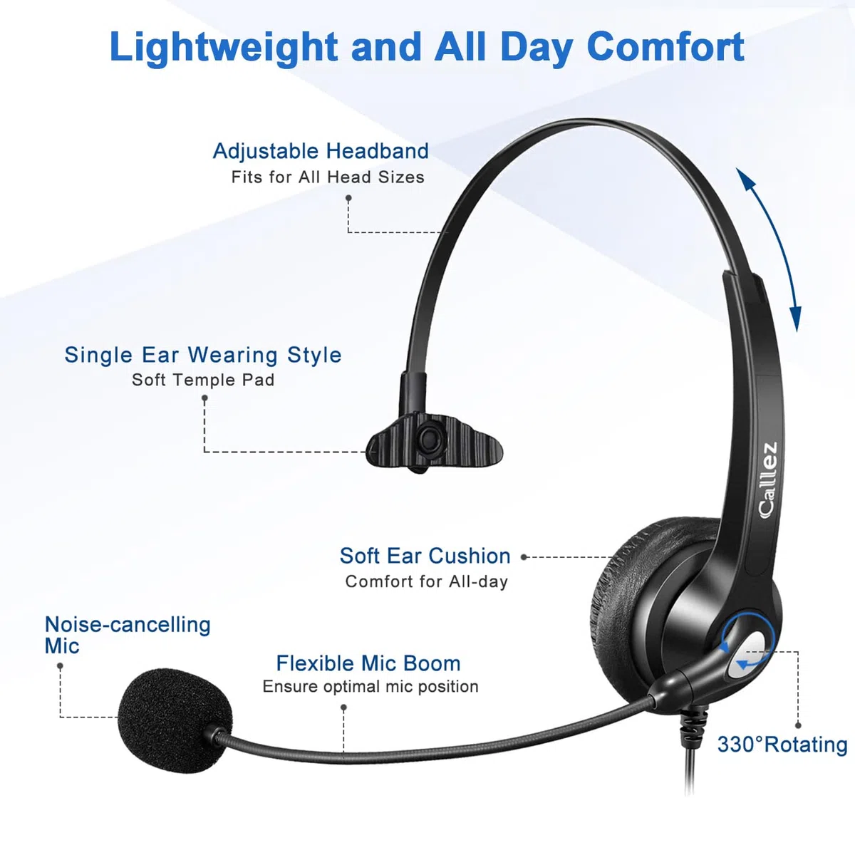 Callez 2,5 mm bezprzewodowy zestaw słuchawkowy do telefonu mono, zestaw słuchawkowy z mikrofonem z redukcją szumów do DECT Siemens Gigaset C430 C530 Panasonic Cisco Polycom Call Center Home Office