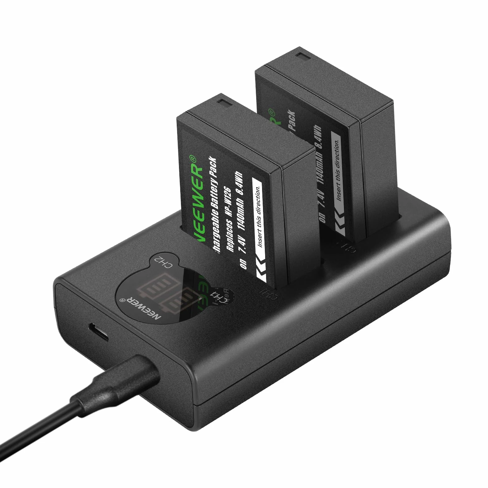 NEEWER NP-W126/NP-W126s Wymienna ładowarka Zestaw z podwójną ładowarką i kablem USB C, (2 sztuki) 1140mAh bateria do aparatu kompatybilna z Fuji X100VI X-T30 II X-S10 X-T200 X100F X100V X-A5
