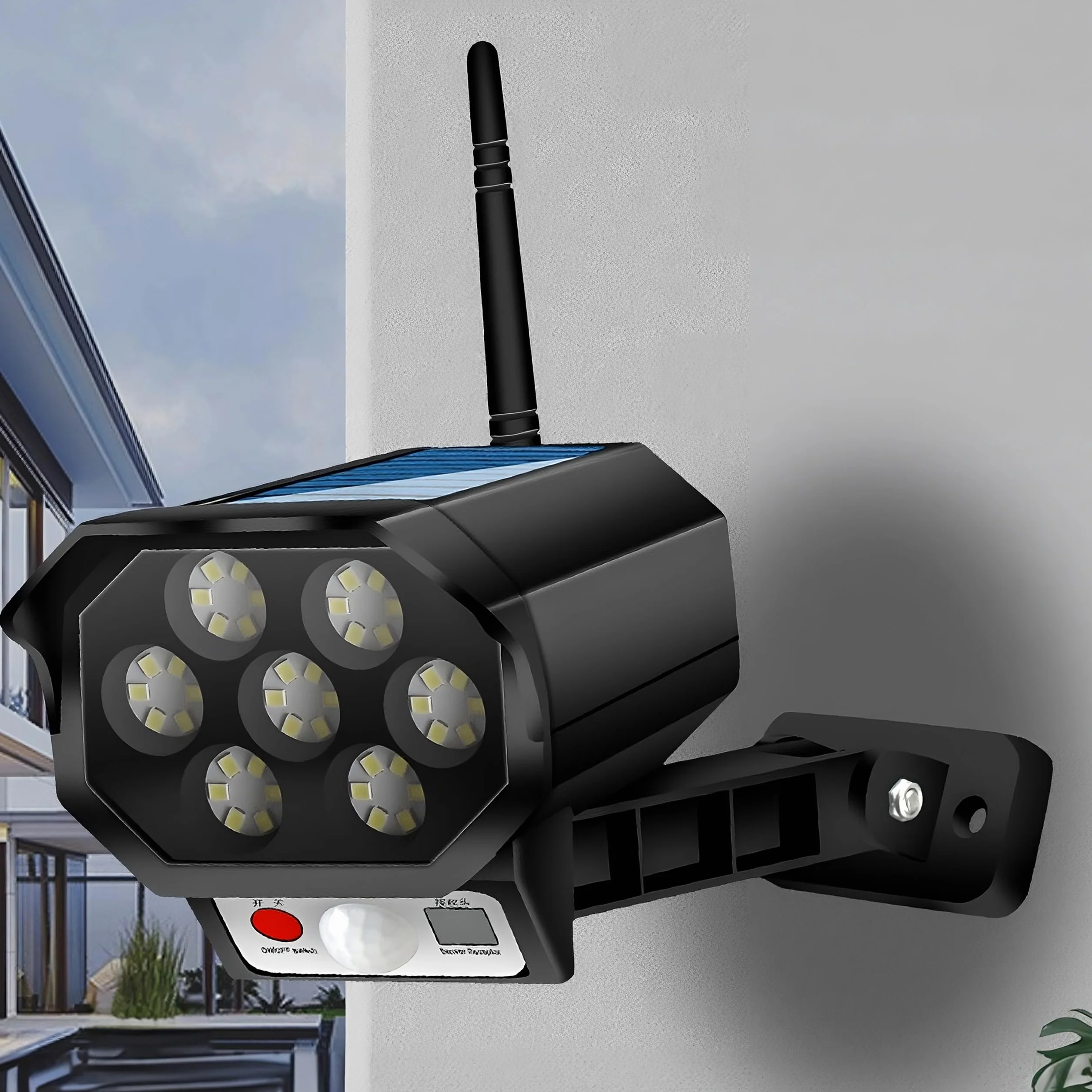 Retoo Atrapa Kamery z lampą LED, czujnikiem ruchu i zmierzchu, lampa solarna zewnętrzna 14.6x8.5x8.2 cm zasilana energią słoneczną, uchwyt na ścianie, czarna
