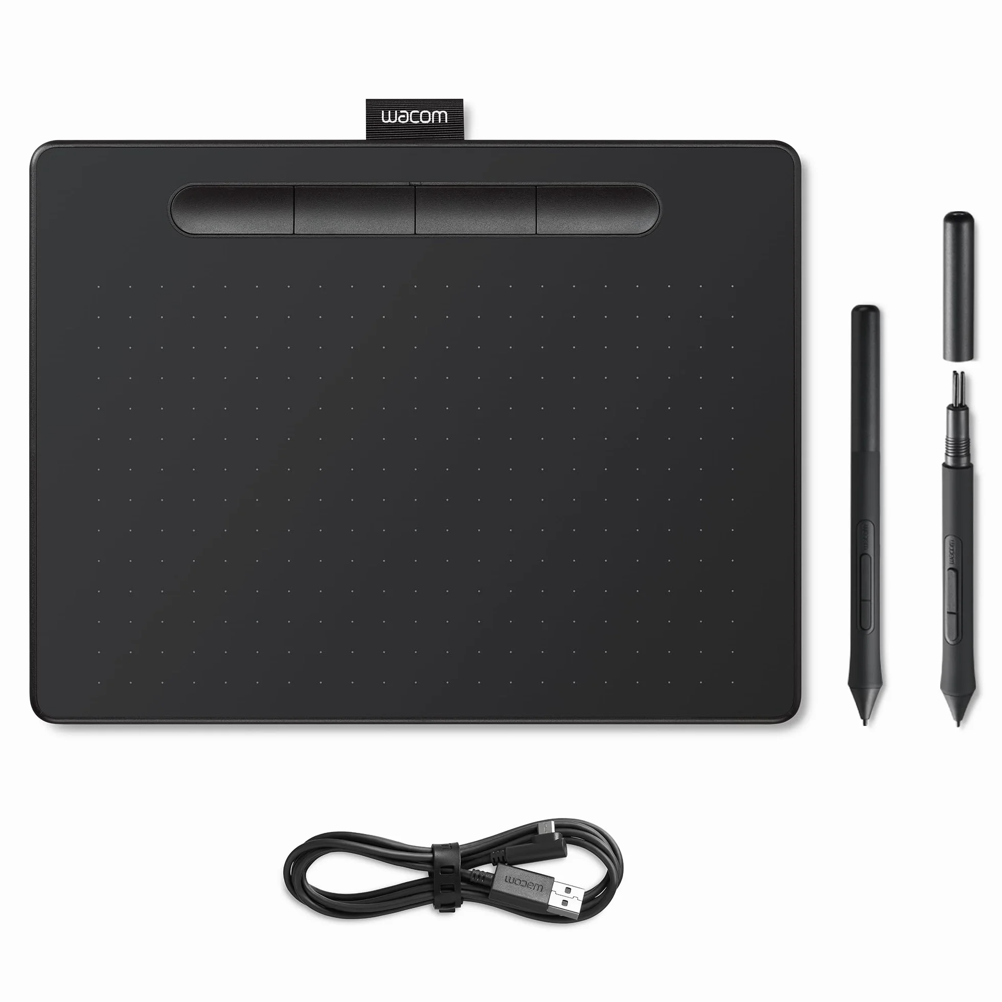 Wacom Intuos Medium Tablet Graficzny - Cyfrowy Tablet do Malowania, Szkicowania i Edycji Zdjęć, W Zestawie z Ultraczułym Piórem, Odpowiedni do Pracy i Nauki Zdalnej, Czarny