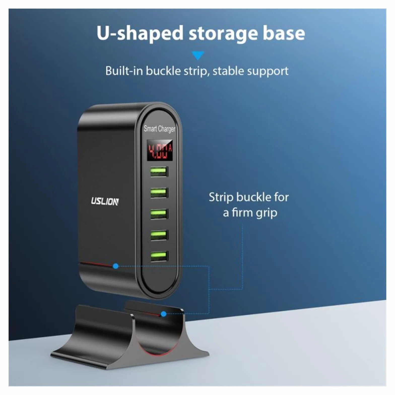 Ładowarka USB, Ładowarka USB, 5 portów z wyświetlaczem LED Stacja ładująca Multi USB Uniwersalna ładowarka biurkowa do telefonu Stacja ładująca dla wielu urządzeń(B)