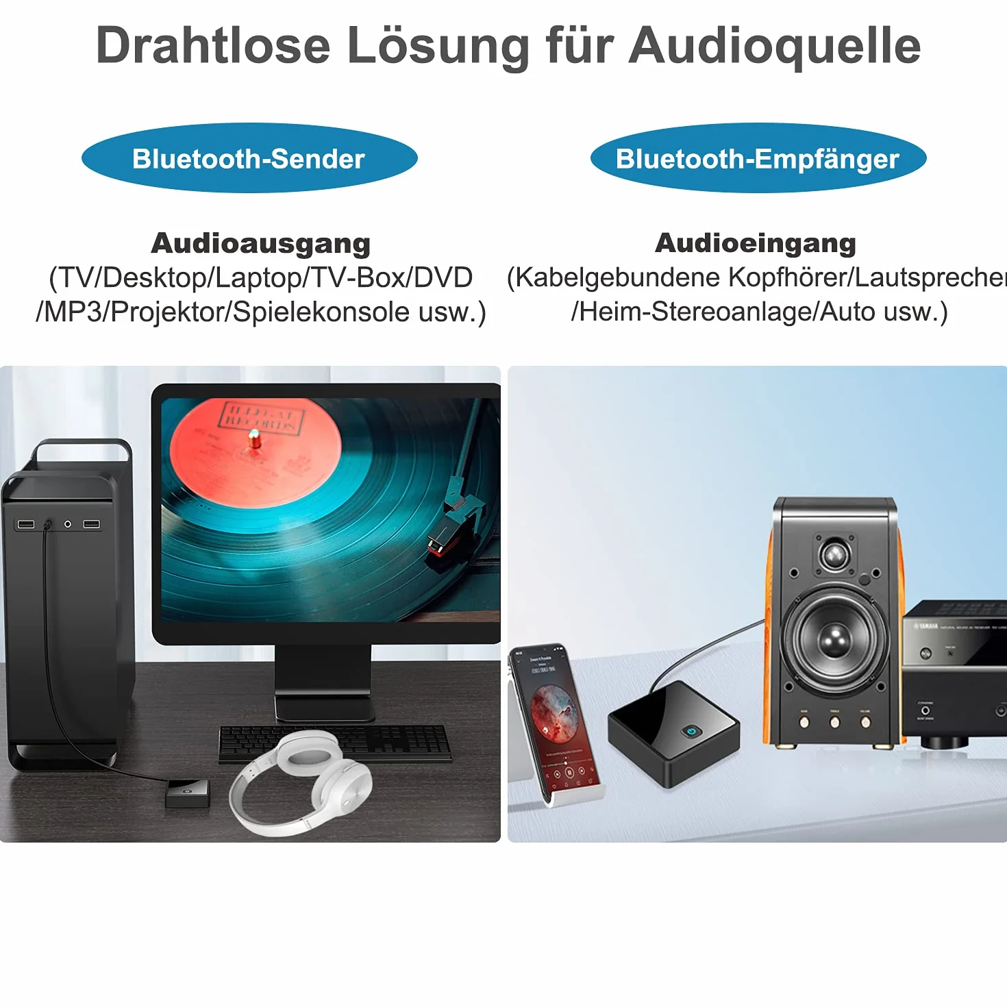 Odbiornik nadawczy Isobel Bluetooth 5.0 (optyczny, 3.5mm AUX, RCA), Niska latencja bezprzewodowy adapter audio Bluetooth AUX Adapter do telewizora PC Samochód/głośniki domowe Stereo System, Dual Link