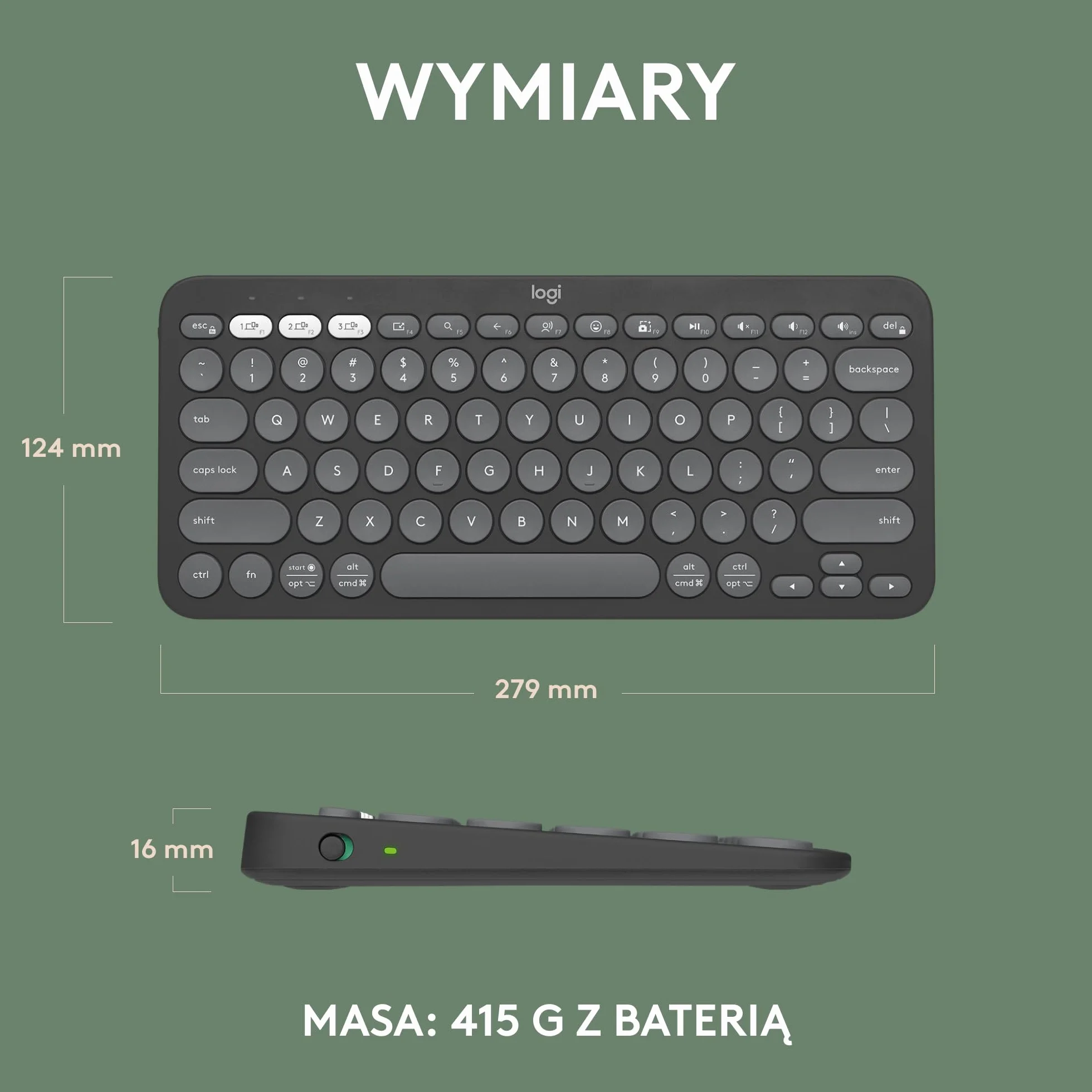 Logitech Pebble Keys 2 K380s Bezprzewodowa Klawiatura Bluetooth QWERTY Grafit