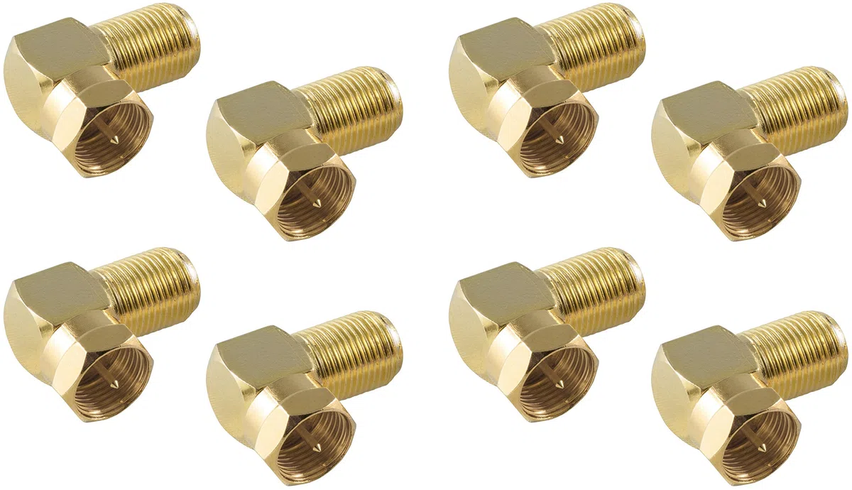 Poppstar 8 adapterów antenowych kątowych (zagiętych pod kątem 90 stopni) (złączka koncentryczna na wtyk typu F) wtyk kątowy do kabla koncentrycznego- antenowego, pozłacane