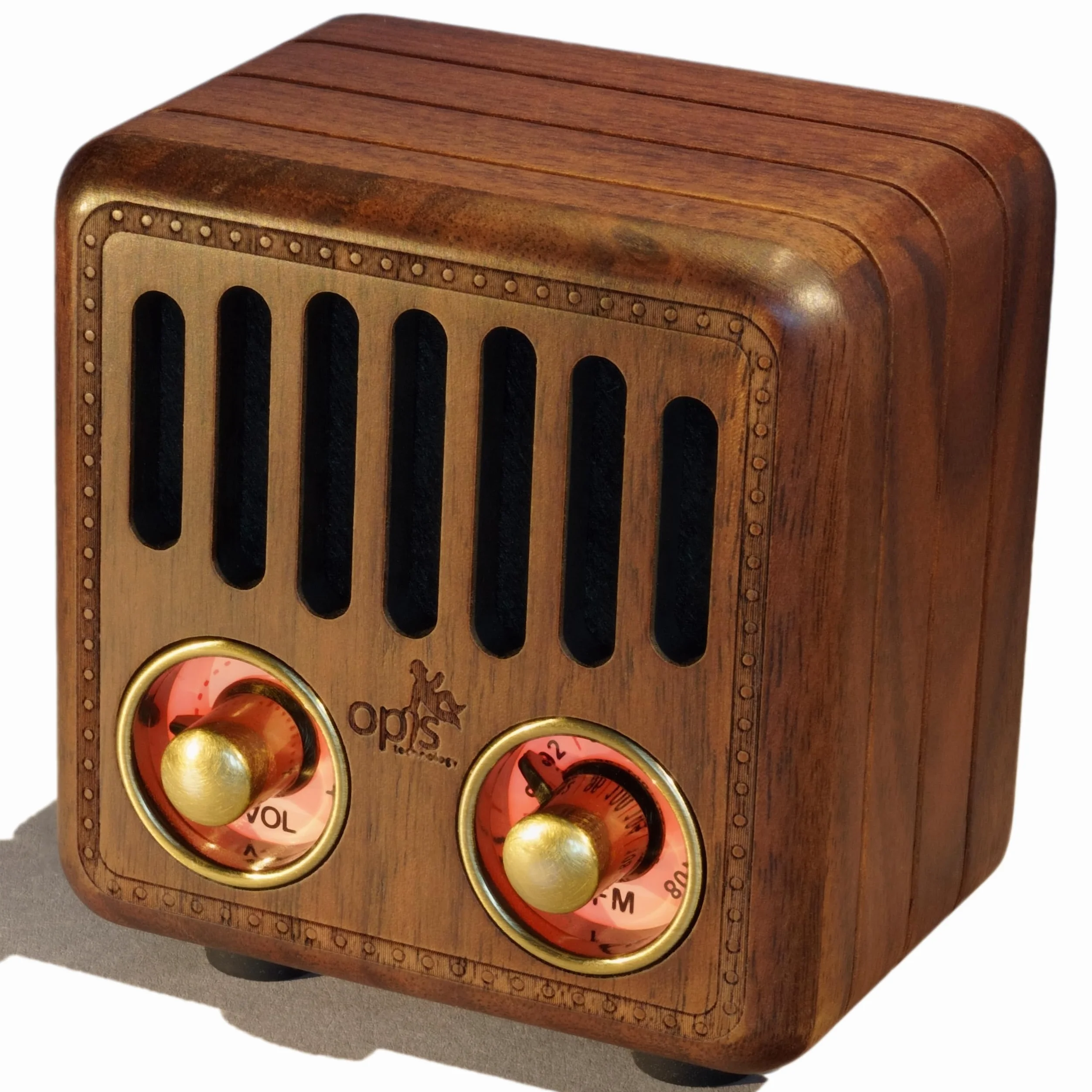 Opis Radio 2 – Mały drewniany głośnik retro bluetooth i radio UHF (orzech włoski)