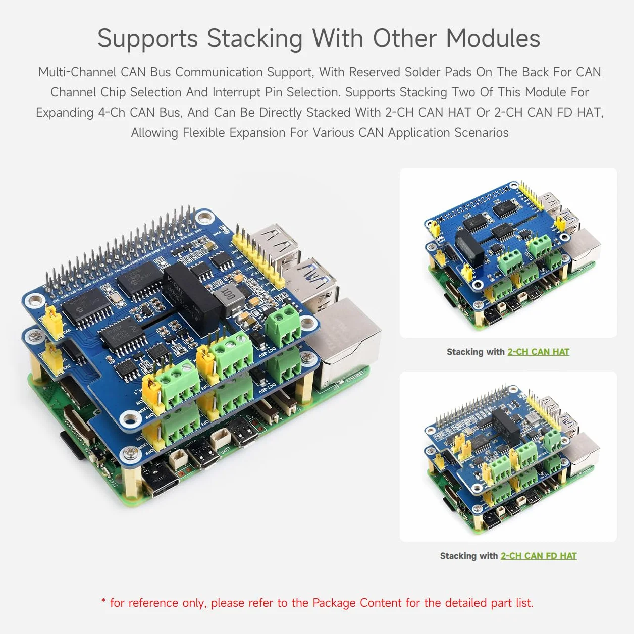 Waveshare 2-Channel Isolated CAN Bus Expansion HAT+ for Raspberry Pi, 7-36V Wide Input, Dual Chips, Stackable