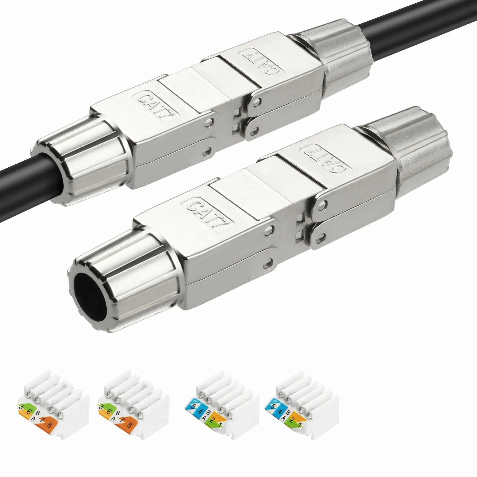 AXFEE 2-pak złączy RJ45, moduł złącza Cat7, złącze Ethernet 8P8C, ekranowany przedłużacz sieciowy, adapter złącza LSA, modułowe złącze wtykowe do kabla Ethernet, 2 szt