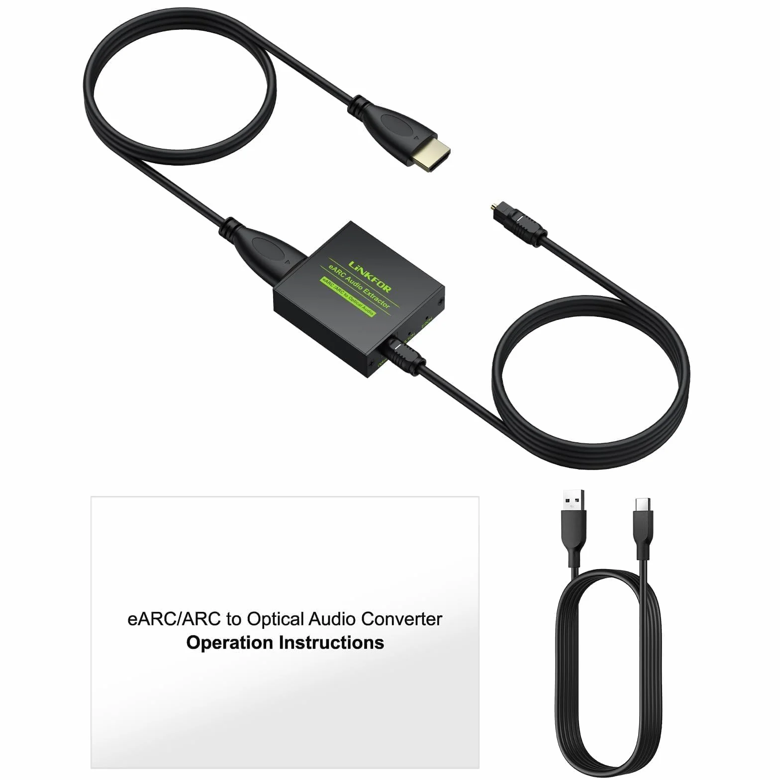 LiNKFOR HDMI eARC/ARC na optyczny ekstraktor audio – konwerter audio eARC 192 kHz z obsługą Dolby/DTS 5.1, adapter HDMI ARC do soundbara, telewizora, kina domowego - ekstraktor audio ARC dla wysokiej