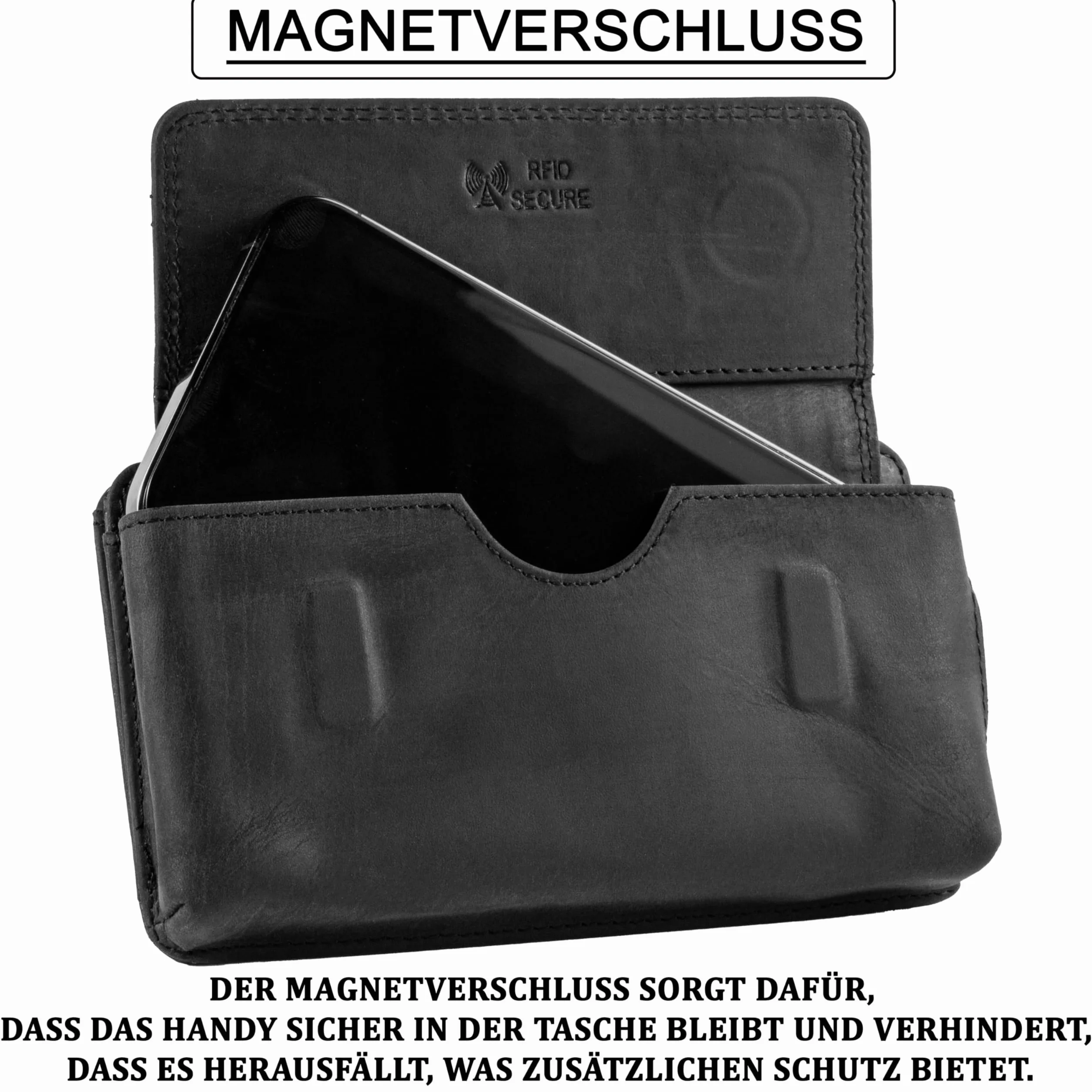 MATADOR Brisbane, 2 w 1, z prawdziwej skóry, z kieszenią na zamek błyskawiczny, z eleganckim pudełkiem na prezent i ochroną RFID, eleganckie etui na telefon komórkowy ze skóry do 6,9 cala, w kolorze