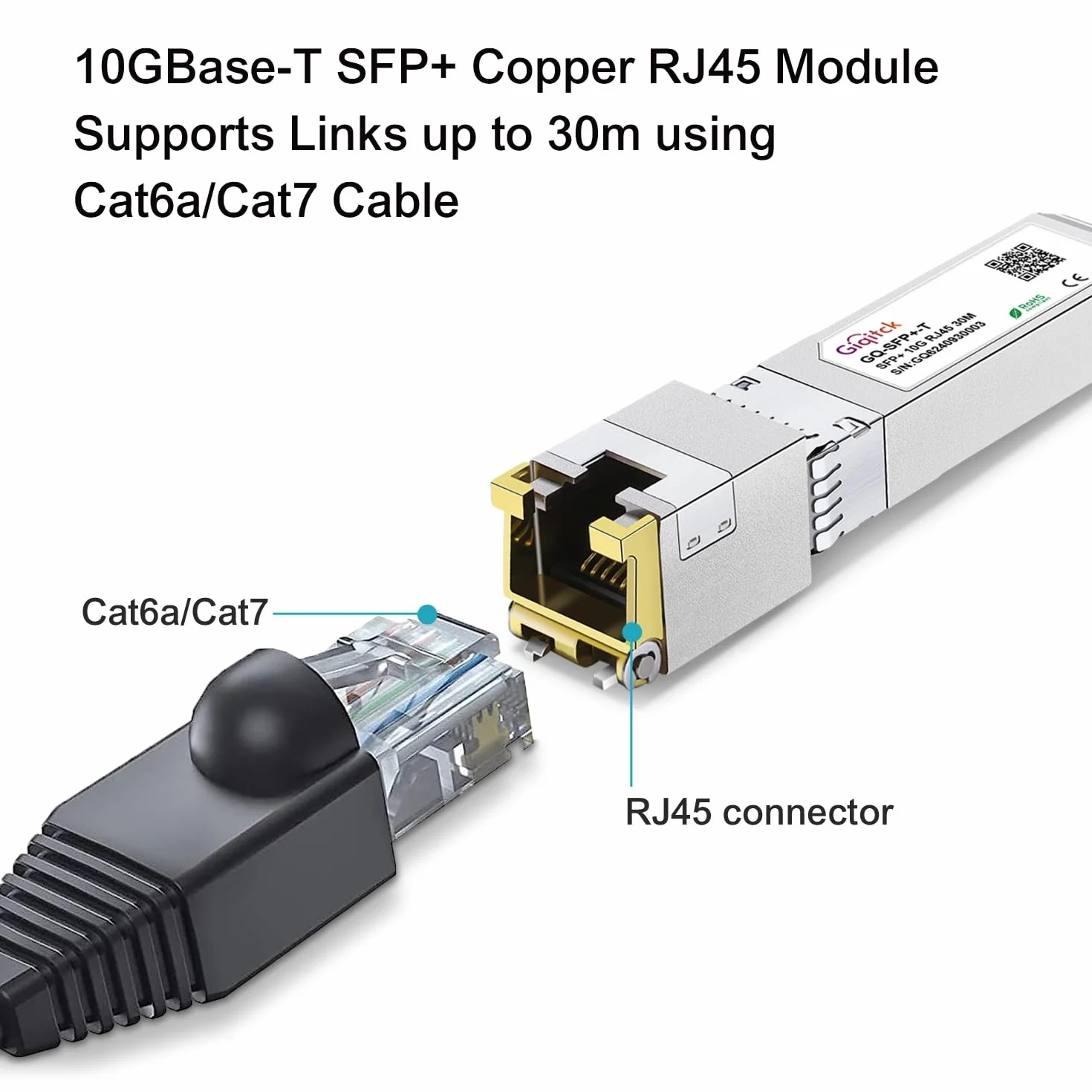 SFP+ 10GBase-T Transceiver RJ-45 Miedziany 30m Cat6a/Cat7 Kompatybilny Cisco Ubiquiti MikroTik