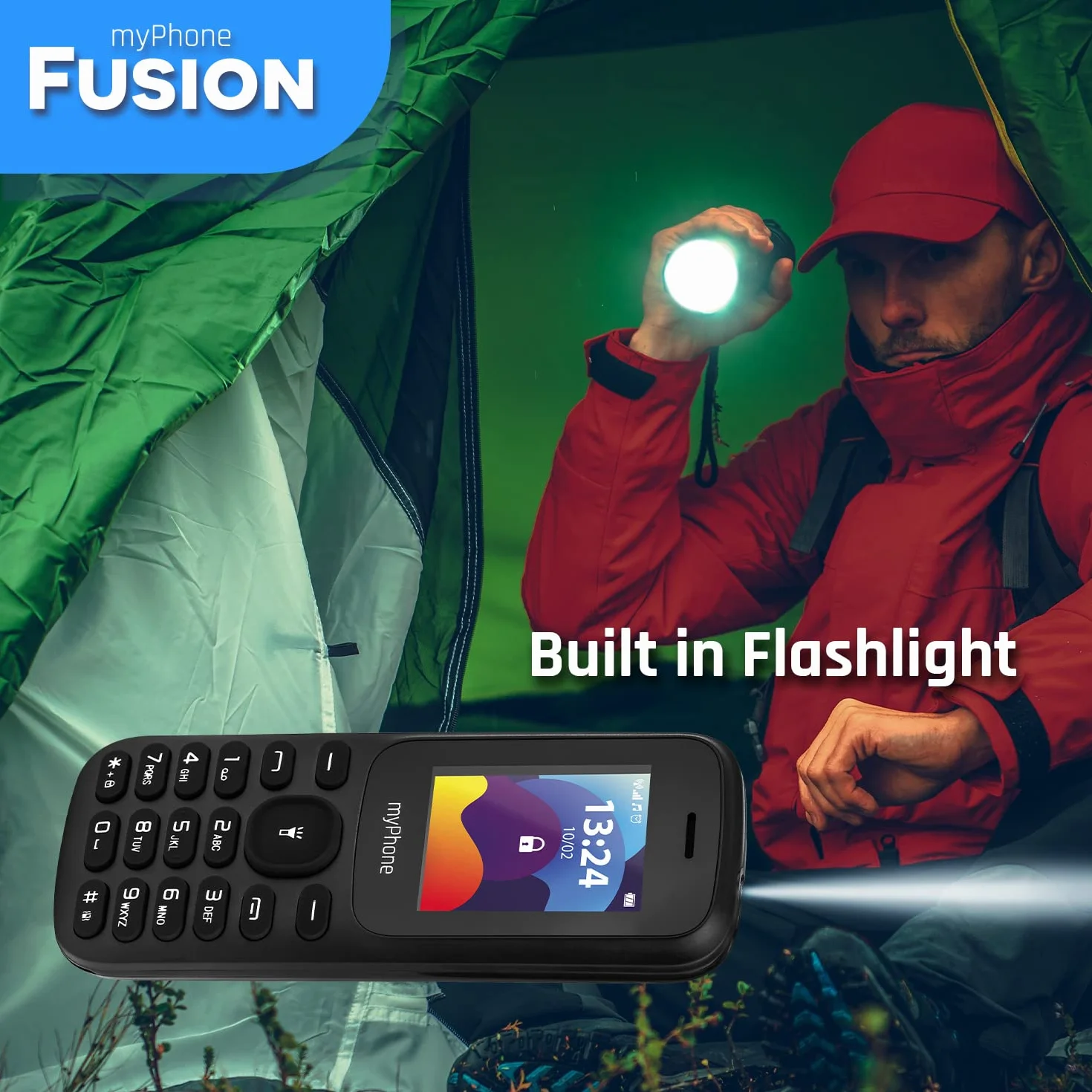 MP myPhone Fusion, telefon klawiszowy, duże klawisze, kolorowy wyświetlacz 1,77”, bateria 600 mAh, latarka, radio, mp3, dual sim, bluetooth, telefon dla seniora, podświetlone klawisze, czarny