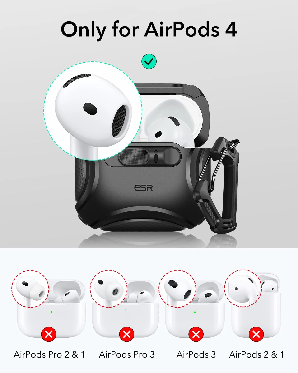 ESR Etui na AirPods 4, kompatybilne z etui AirPods 4. generacji (2024) (USB-C), kompatybilne z Magsafe, zamek chroniący przed upadkiem, łatwe otwieranie, seria Cyber, czarne