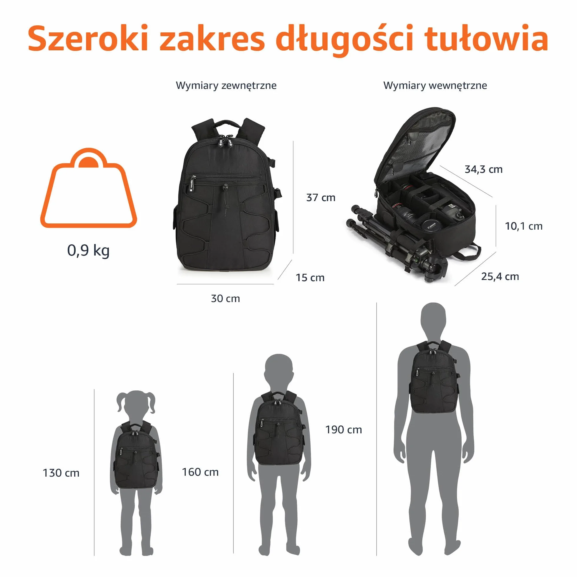 Amazon Basics plecak na aparat DSLR do lustrzanek i akcesoriów, czarny