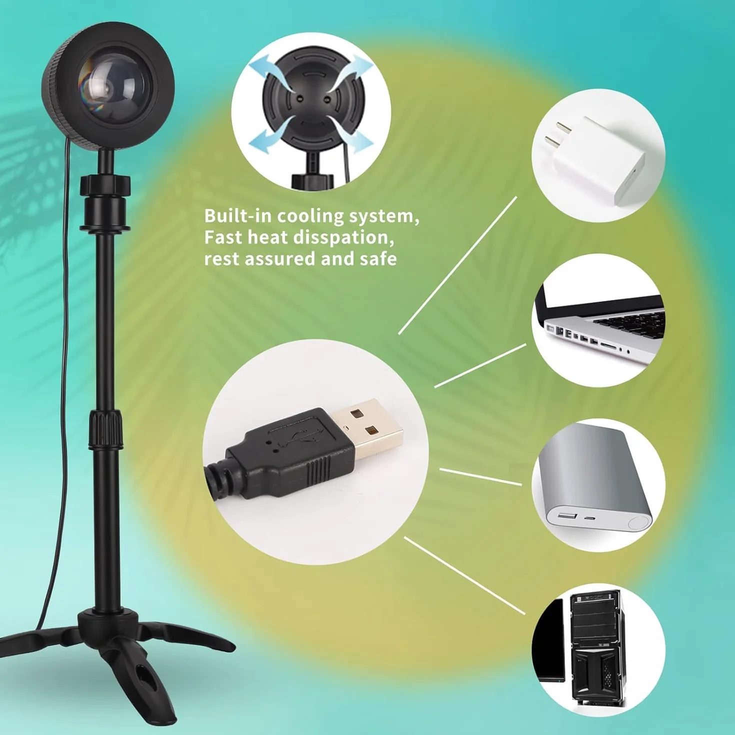 Sunset lampa projekcyjna Sunset Projection, lampa USB LED z projektorem zachodu słońca, światło
