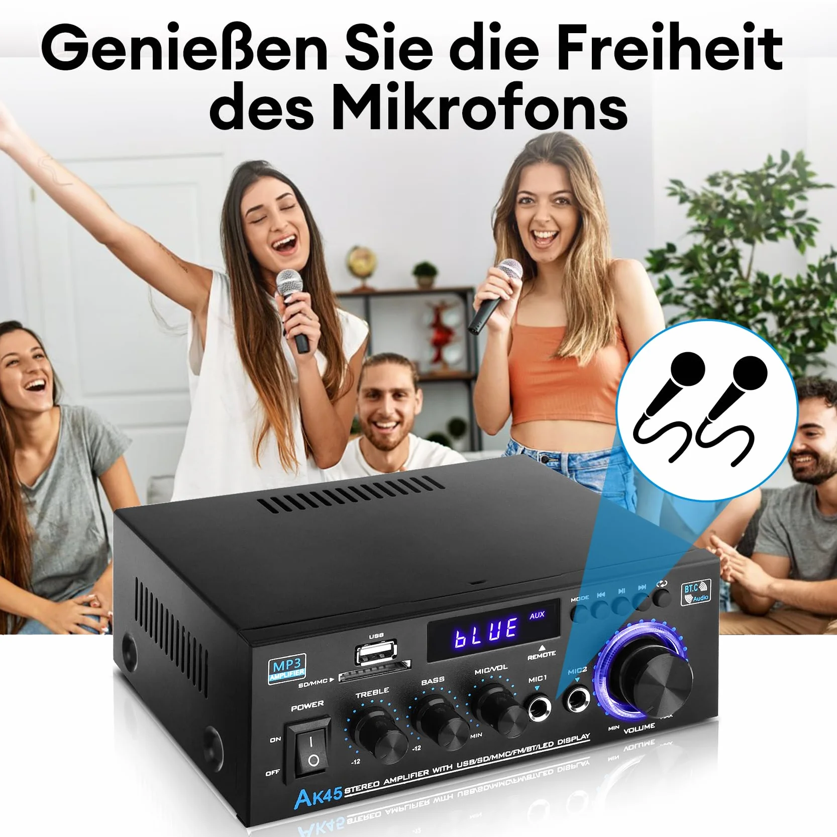 KKMOL AK45 Mini wzmacniacz hi-fi stereo Bluetooth 12V 220V 400W 2 kanały cyfrowy z USB SD pilot