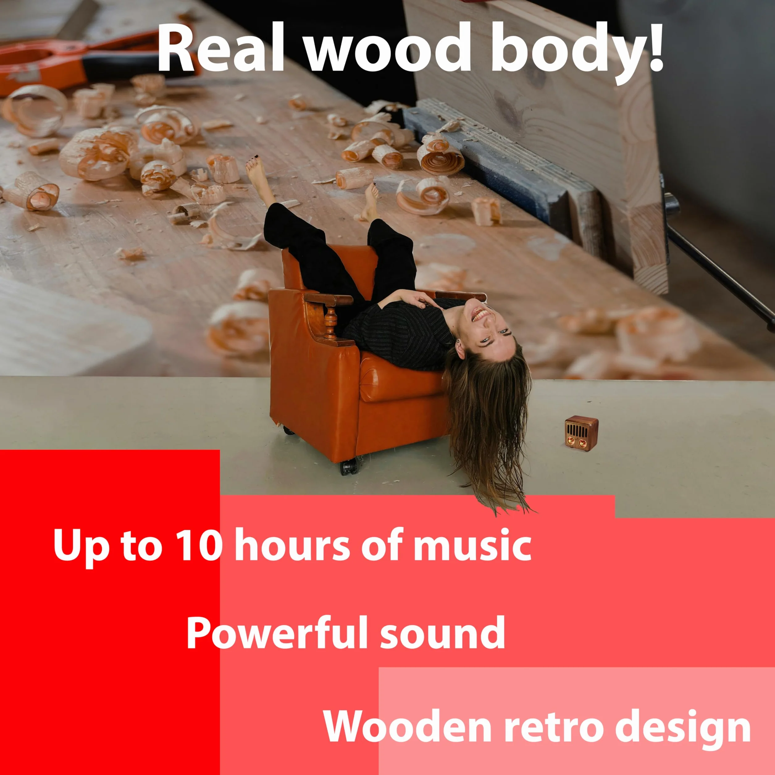 Opis Radio 2 – Mały drewniany głośnik retro bluetooth i radio UHF (orzech włoski)
