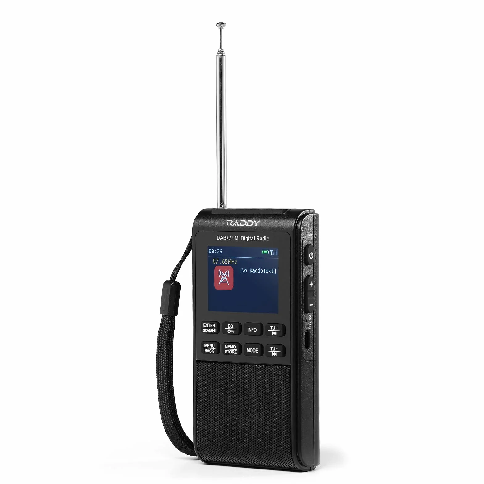 Raddy RD939 przenośne Radio DAB/DAB+ FM, BT 5.3, głośnikiem 5 W, 2-calowym dużym ekranem, 1200 mAh Baterią, Odtwarzaniem TF/USB, automatycznym skanowaniem, gniazdem słuchawkowym