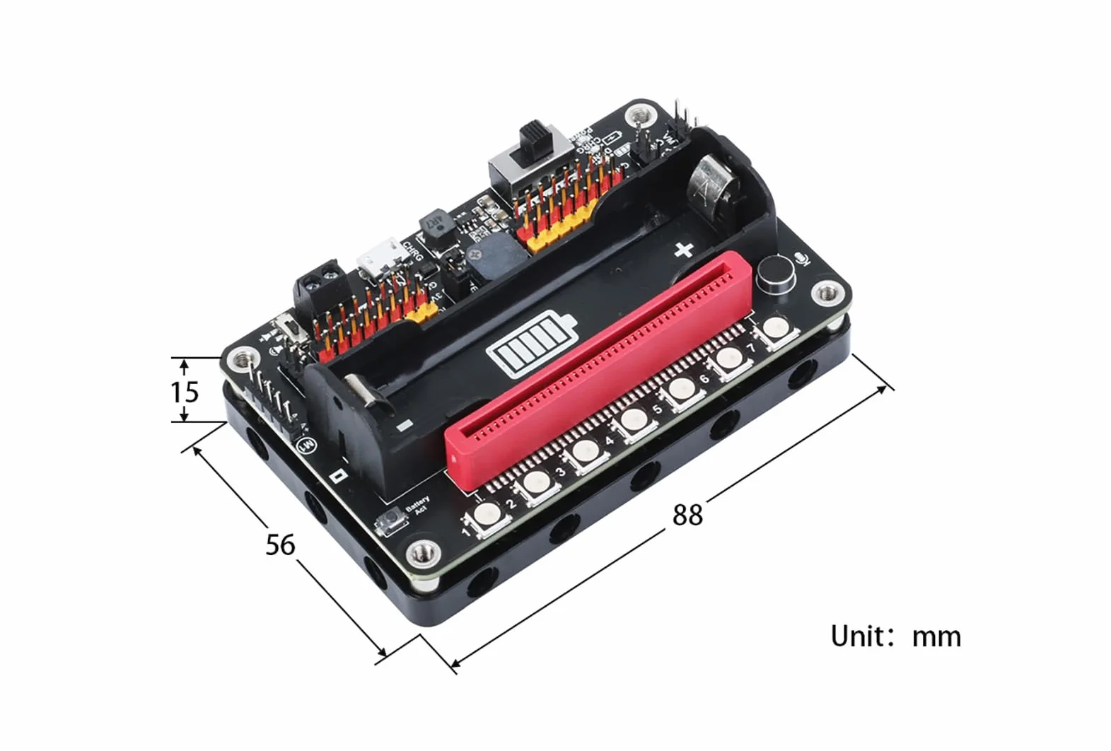 RobotBit karta rozszerzeń Micro:bit z PCA9685, napędy silnika i serwo, diody RGB LED, rozpoznawanie dźwięku i zarządzanie baterią 18650 do projektów robotyki
