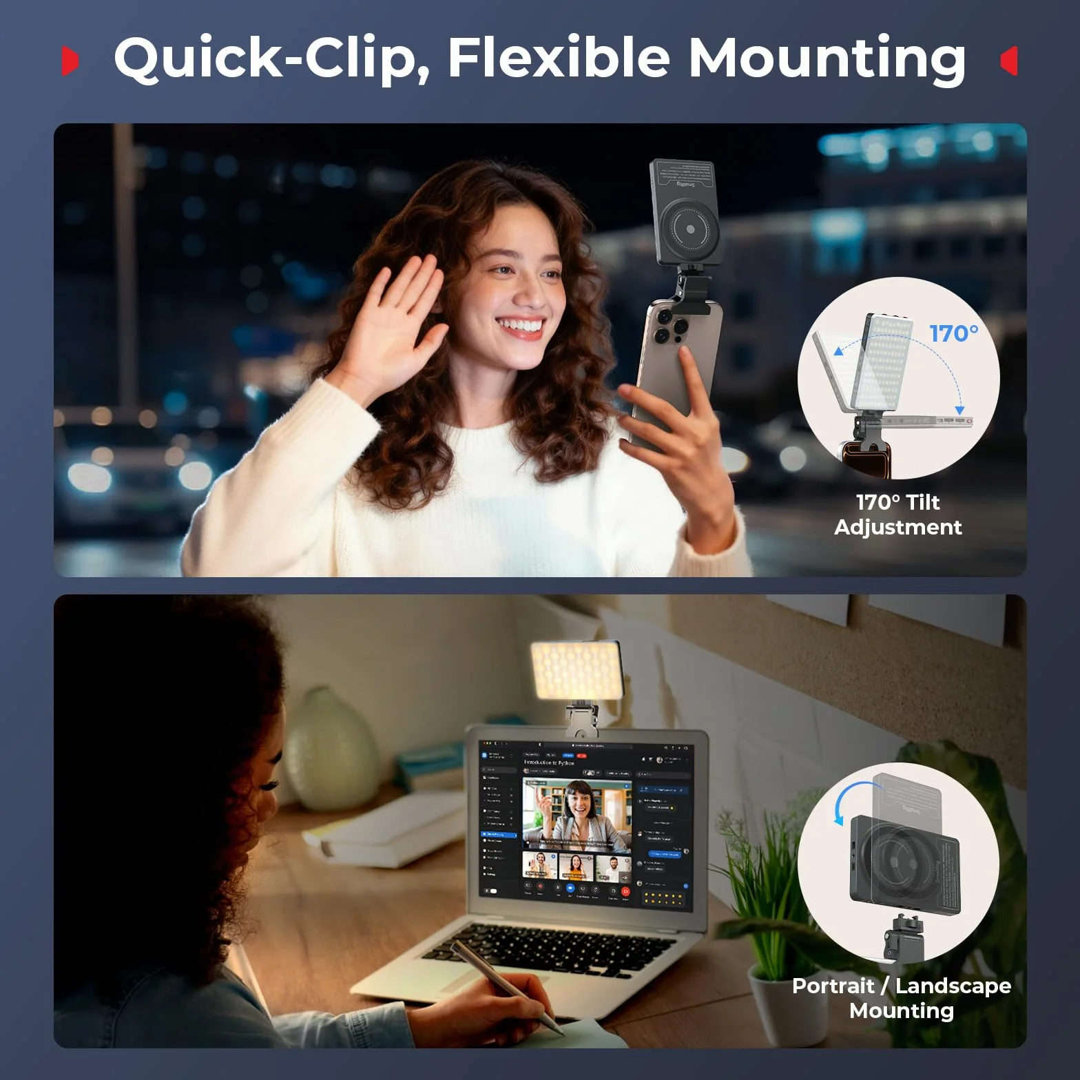 SMALLRIG M3 Magnetyczne światło wideo LED 120 diod 2000 mAh 2700K-6500K Clip-on do iPhone'a iPada