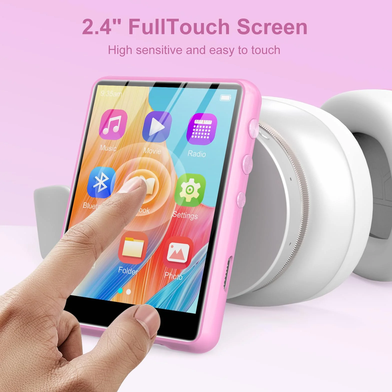 Odtwarzacz MP3 64 GB Bluetooth 5.3 2,4-calowy ekran dotykowy przenośny HiFi odtwarzacz muzyczny z głośnikiem Radio FM różowy