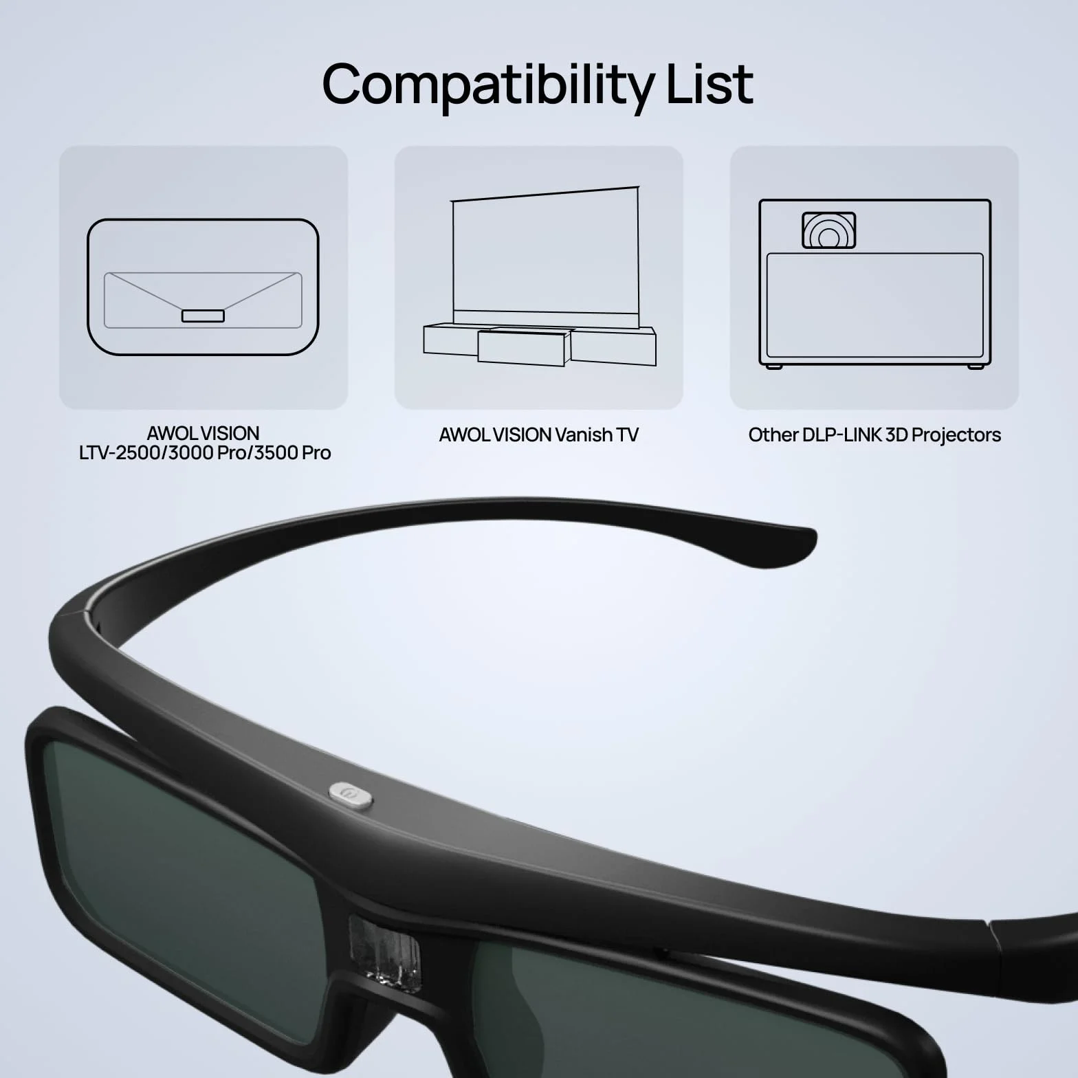 AWOL VISION DLP Link Okulary 3D Aktywna Migawka Kompatybilne z LTV-2500 LTV-3500 Vanish TV 1 Pakiet