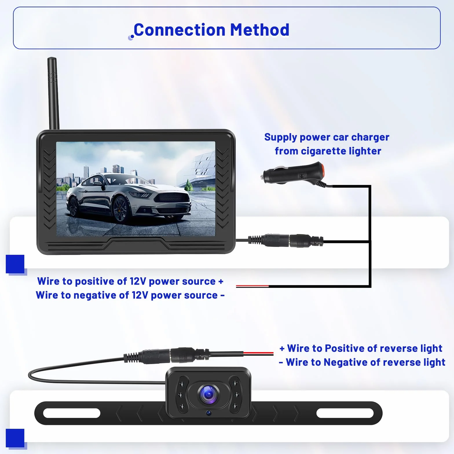 Hikity Zestaw bezprzewodowej cyfrowej kamery cofania, 5" bezprzewodowy monitor cofania, wodoszczelność IP69, AHD 1080P noktowizor, szeroki kąt cofania kamera do SUV-a, przyczepa kempingowa, samochód
