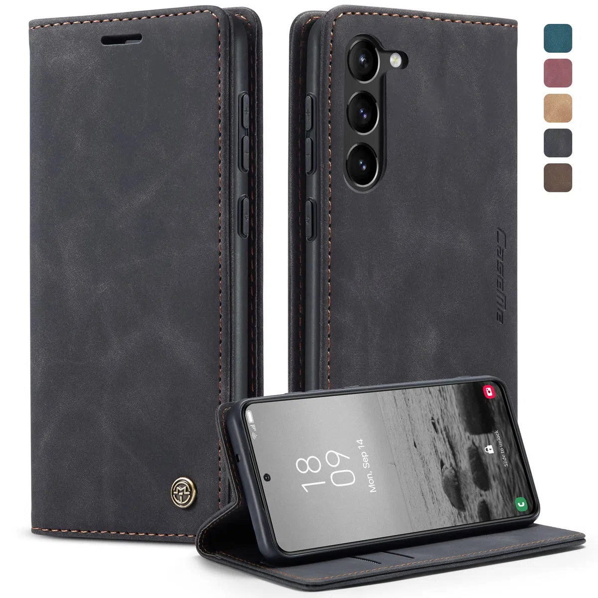 KZB Etui Portfelowe do Samsung Galaxy S23 5G z klapką etui ze skóry PU Premium portfel przegródki na karty magnetyczne funkcja stojaka, Czarny