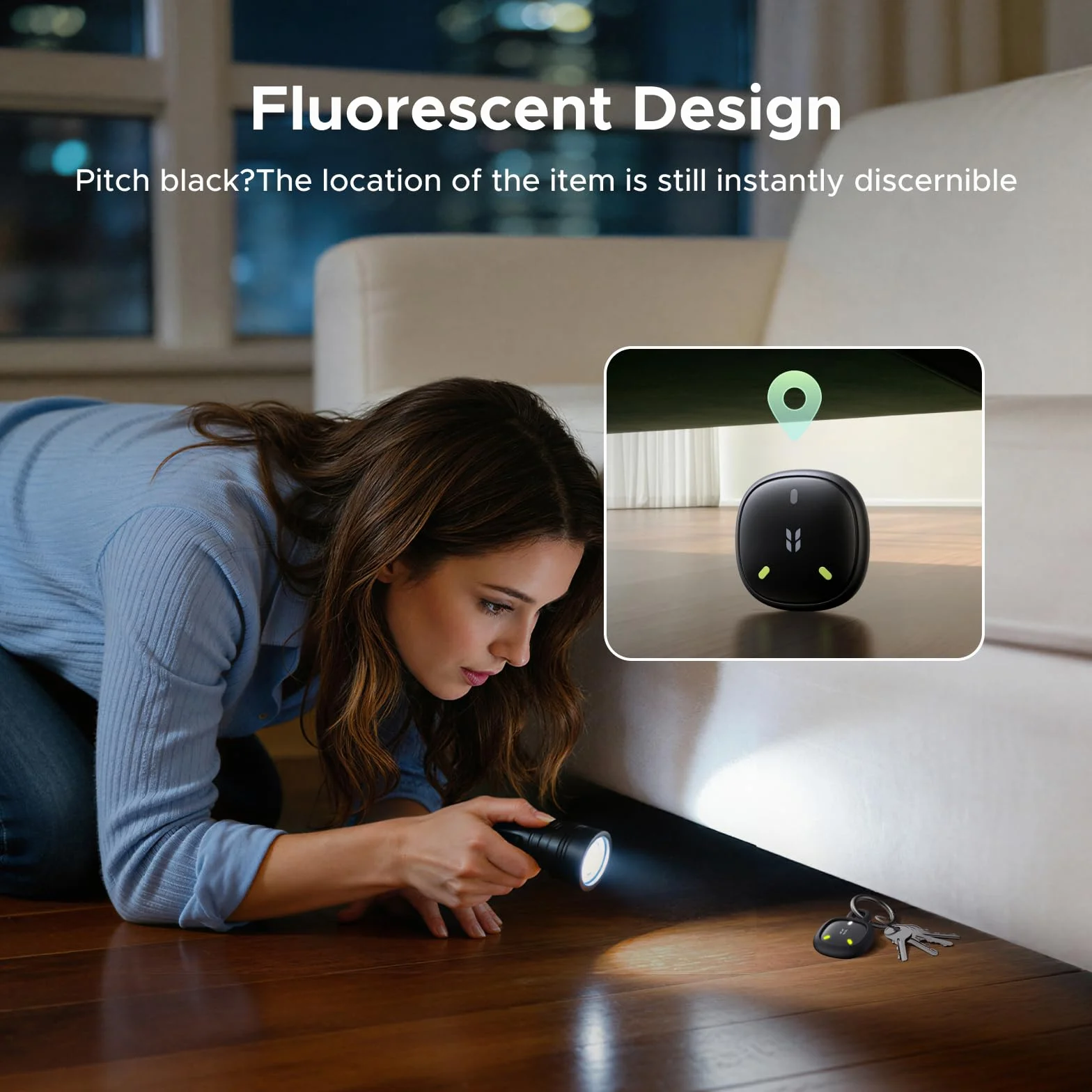 UGREEN FineTrack Mini 2 lokalizator Apple Find My 110 dB IP68 fluorescencyjna obudowa 5-7 lat baterii