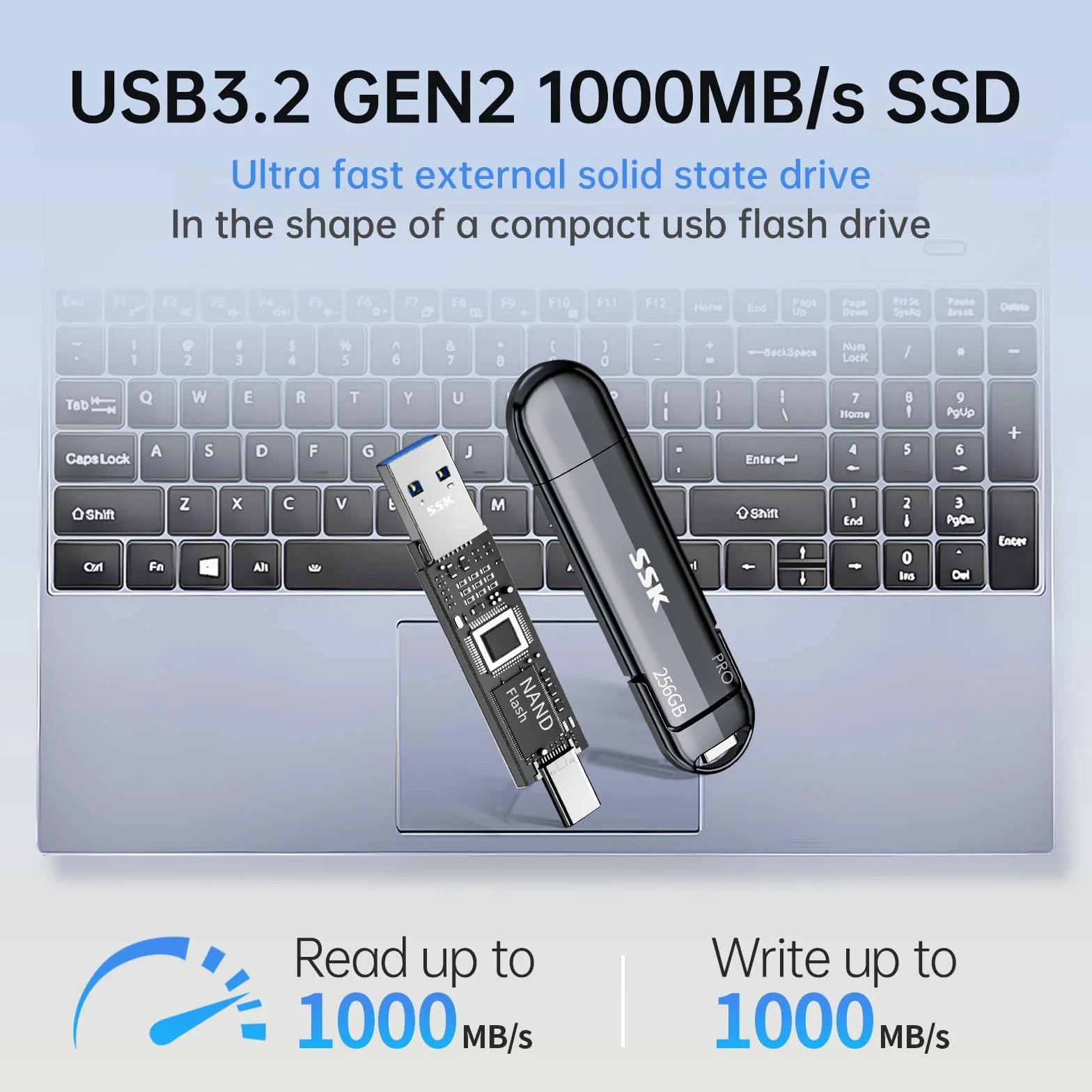 SSK Zewnętrzny dysk SSD 256 GB 1000 MB/s USB 3.2 Gen 2 USB-C USB-A przenośny