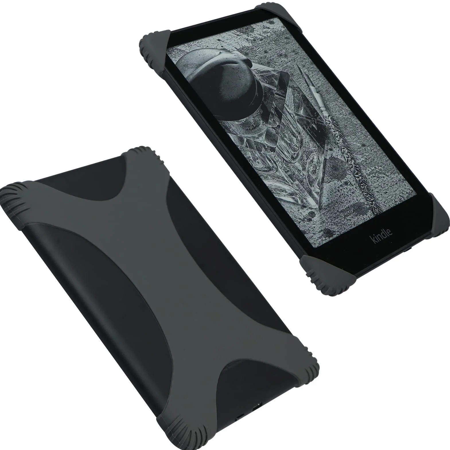 ZhaoCo Uniwersalne Etui Antypoślizgowy Silikonowy Pasek na Rękę Uchwyt na Palec do 6" / 6,8'' / 7" Kindle/Kobo/Sony Czytnik Ebooków - Szary