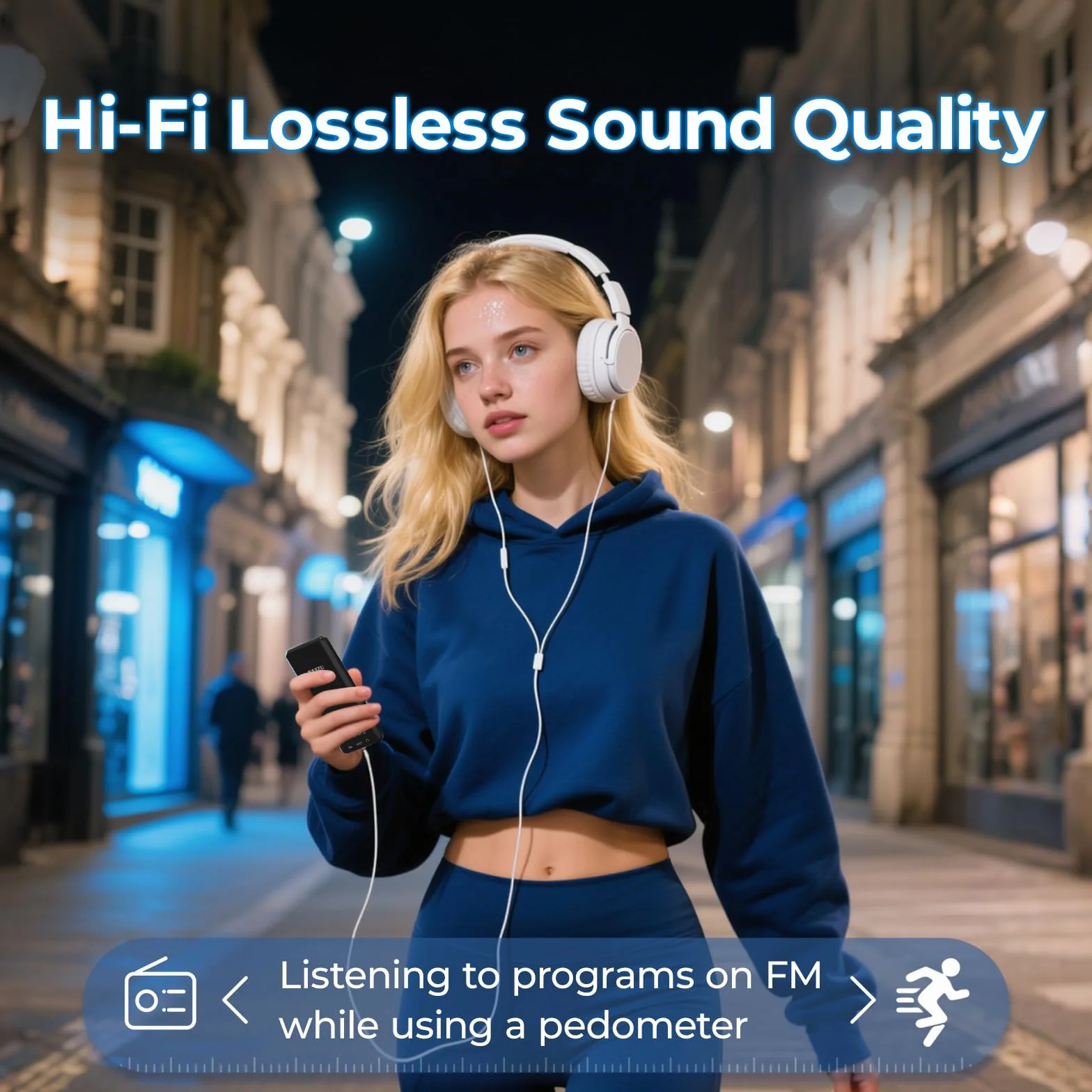 Odtwarzacz MP3 64 GB, Bluetooth 5.3, HiFi dźwięk, metalowa obudowa, wbudowany HD głośnik, przycisk dotykowy, nagrywarka głosu, do sportu i biegania