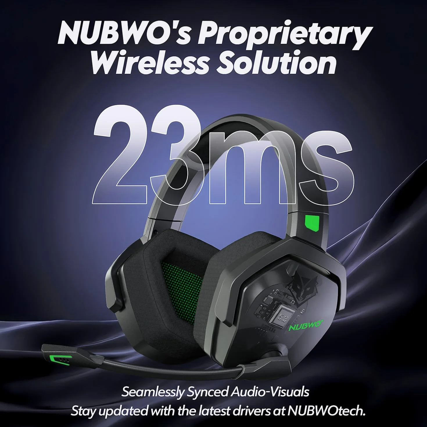 NUBWO G06 Bezprzewodowy zestaw słuchawkowy do gier z mikrofonem 2,4 GHz Bluetooth 100h bateria 50 mm zielony