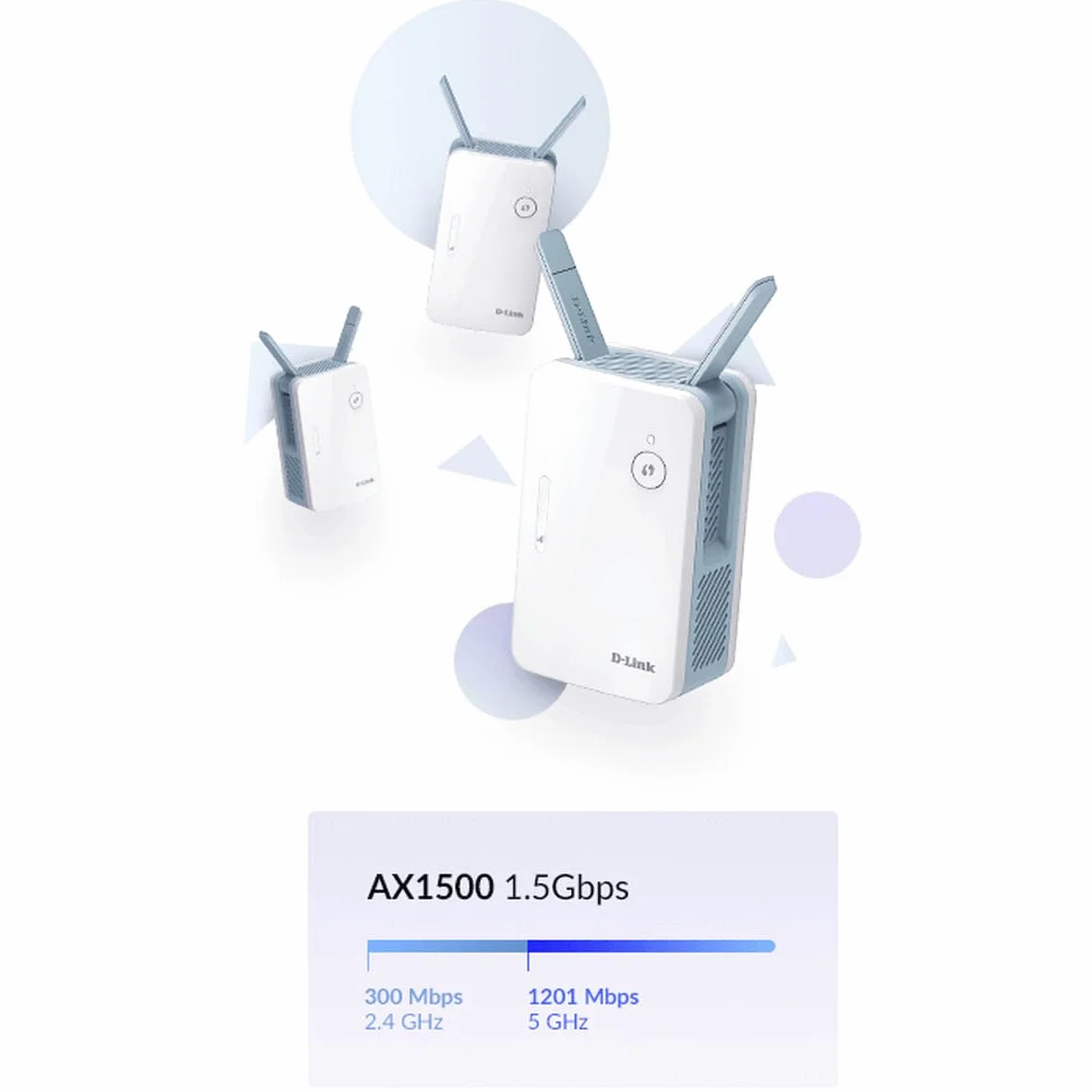 D-Link E15 Eagle PRO AI AX1500 Mesh Range Extender (wzmacniacz Wi-Fi, repeater, hotspot z portem Gigabit, MU-MIMO, OFDMA, obsługa AI, wskaźnik sygnału, Plug and Play, WPS, WPA3)