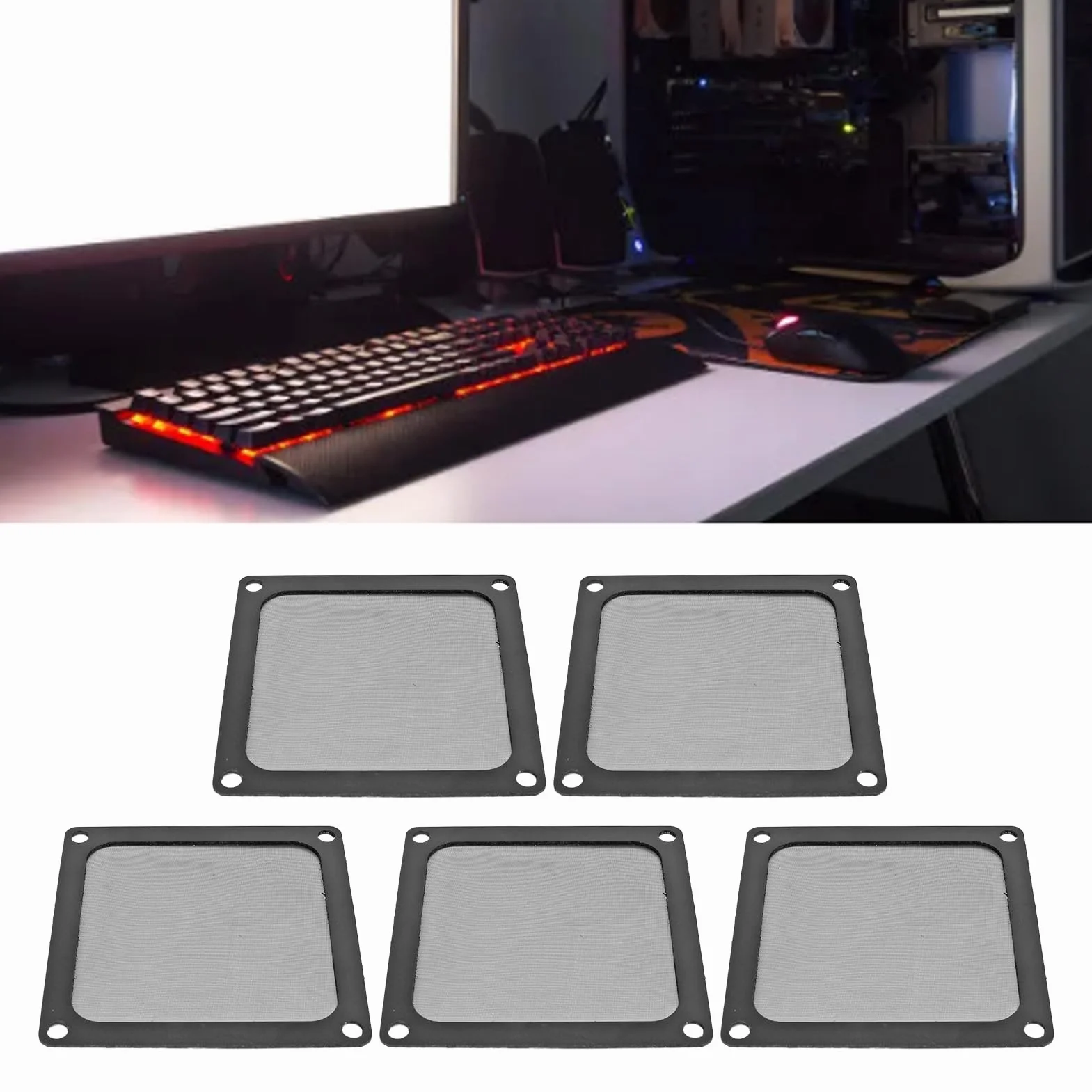 5 Sztuk 80mm X 80mm Wentylator do Obudowy Komputera Filtr Przeciwpyłowy PC Osłona Siatkowa Filtra Grille z ramką magnetyczną, Kolor Czarny