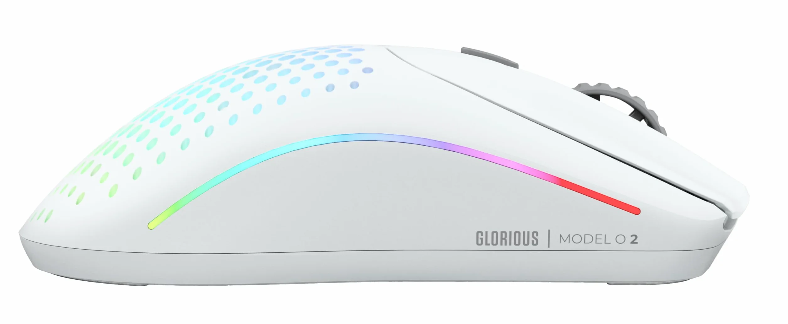 GLORIOUS Gaming Model O 2 Wireless – hybrydowa 2,4 GHz/Bluetooth, długi czas baterii, superlekka (68 g), czujnik BAMF 2,0 26k, RGB, oburęczna, 6 przycisków, ślizgacze – biel