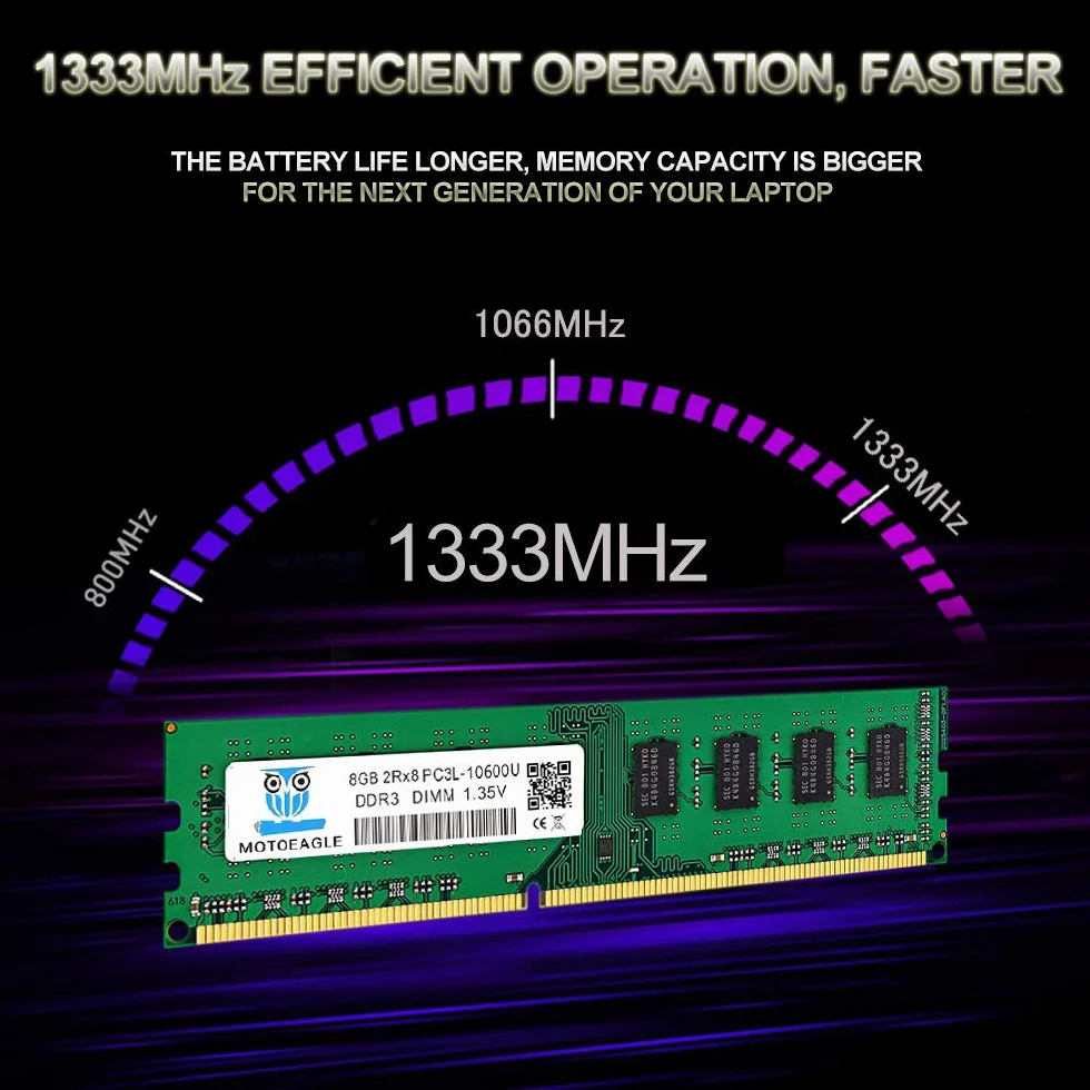 PC3L 10600U DDR3L 1333MHz 16GB Kit (2x8GB) UDIMM RAM CL9 1.35V 240-Pin Non-ECC Unbuffered Dual Rank Desktop Memory