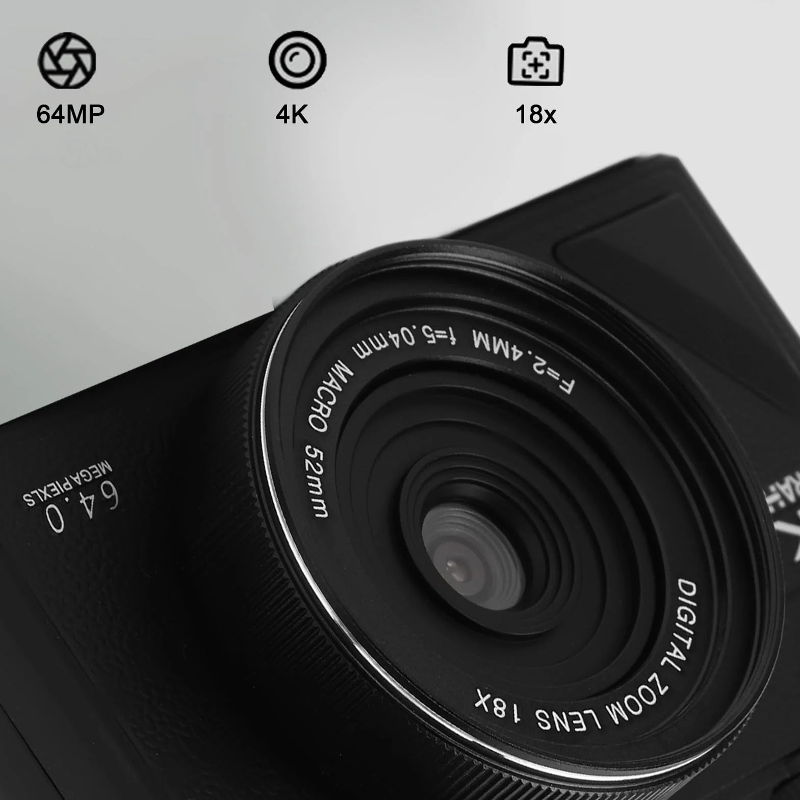 64MP Aparat Cyfrowy, Rejestrator Wideo 4K z 18x Zoom, Ekran Flip 3 '', dla Początkujących, Nastolatków, Dzieci, Studentów, YouTube, Transmisji na żywo, Połączenie USB (BLACK)